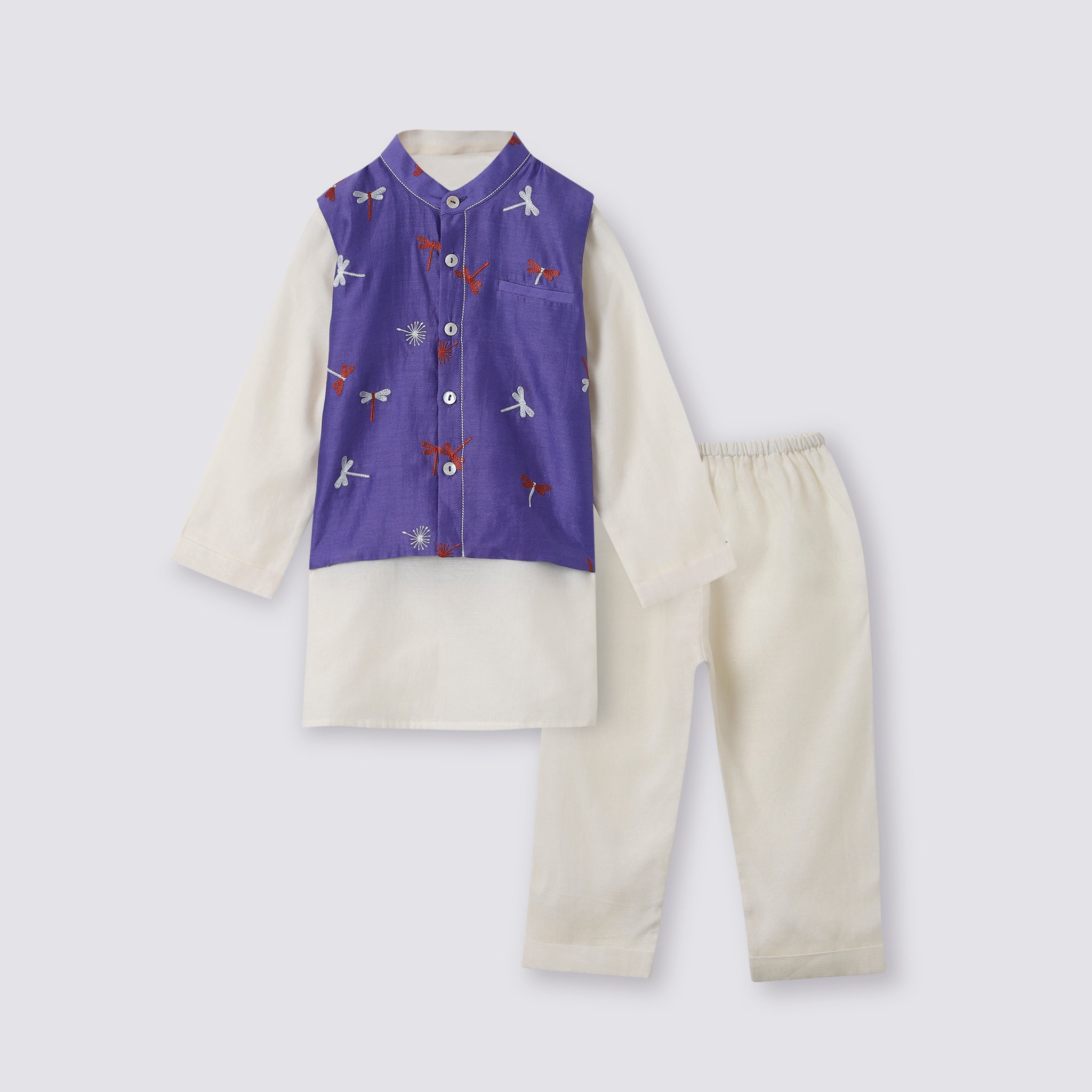 Chanderi Kurta Pyjama & Bandi Set