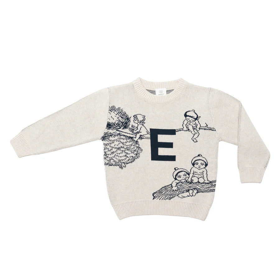 May Gibbs Letter Jumper -Oatmeal; Letter : Navy