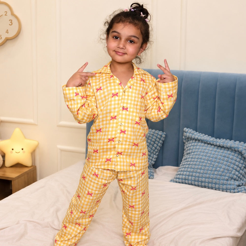 Kids Cotton Nightsuit - Multiple Designs - Bows design