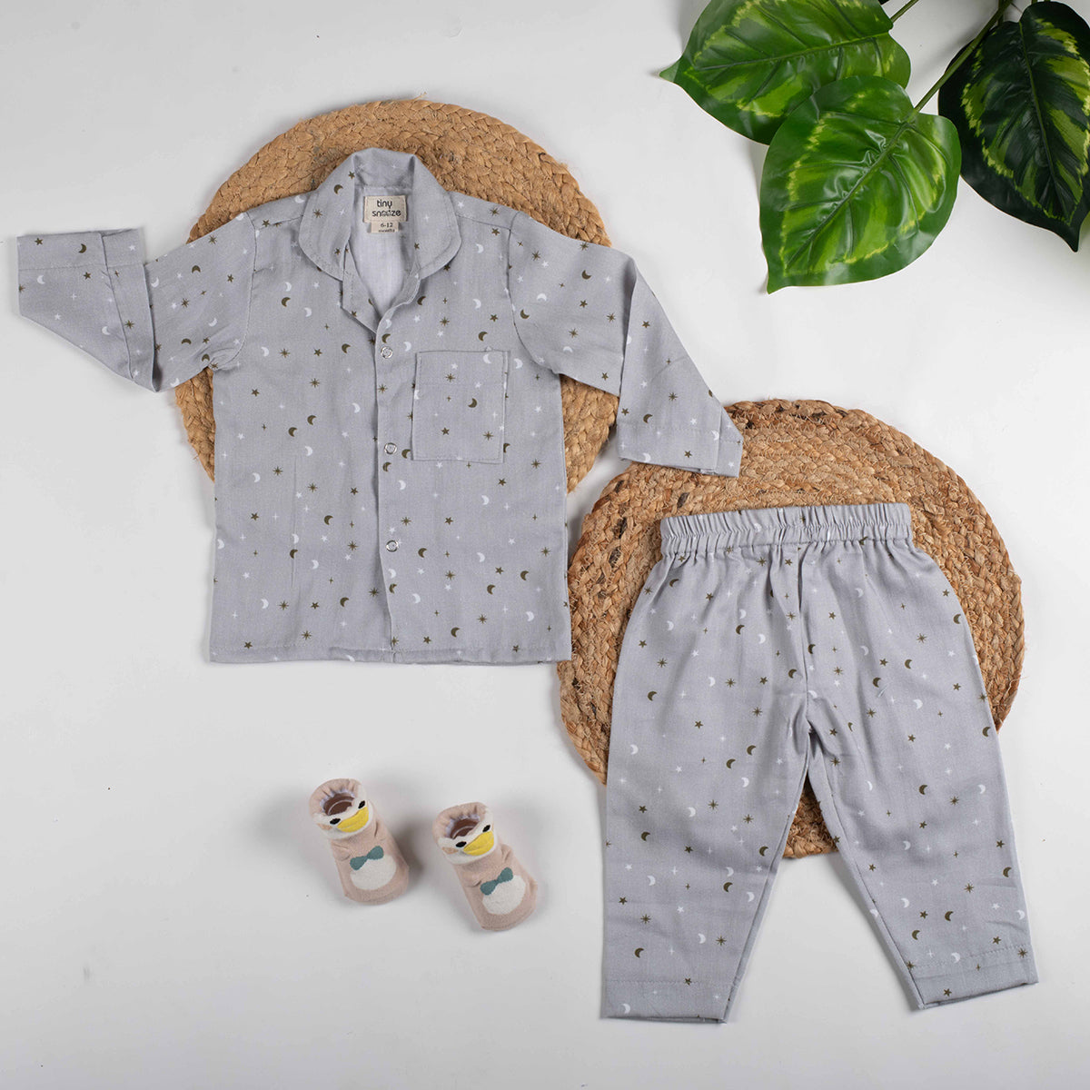 Tiny Snooze- Organic Nightsuit- Grey Sky