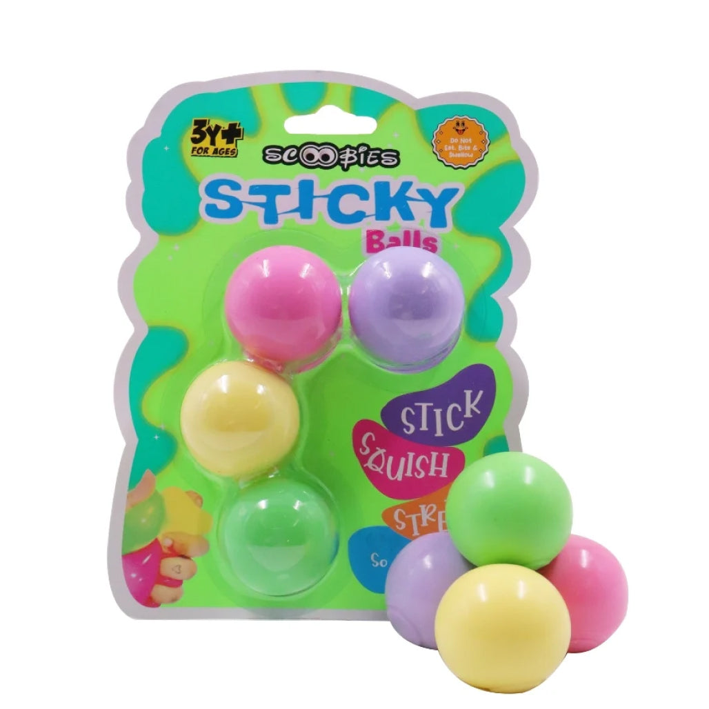 Scoobies Sticky Squishy Balls - Pack of 4 | Sticky Fun | Squishy & Bouncy | Stress Relief | Mess-Free | Portable | Pastel Colors