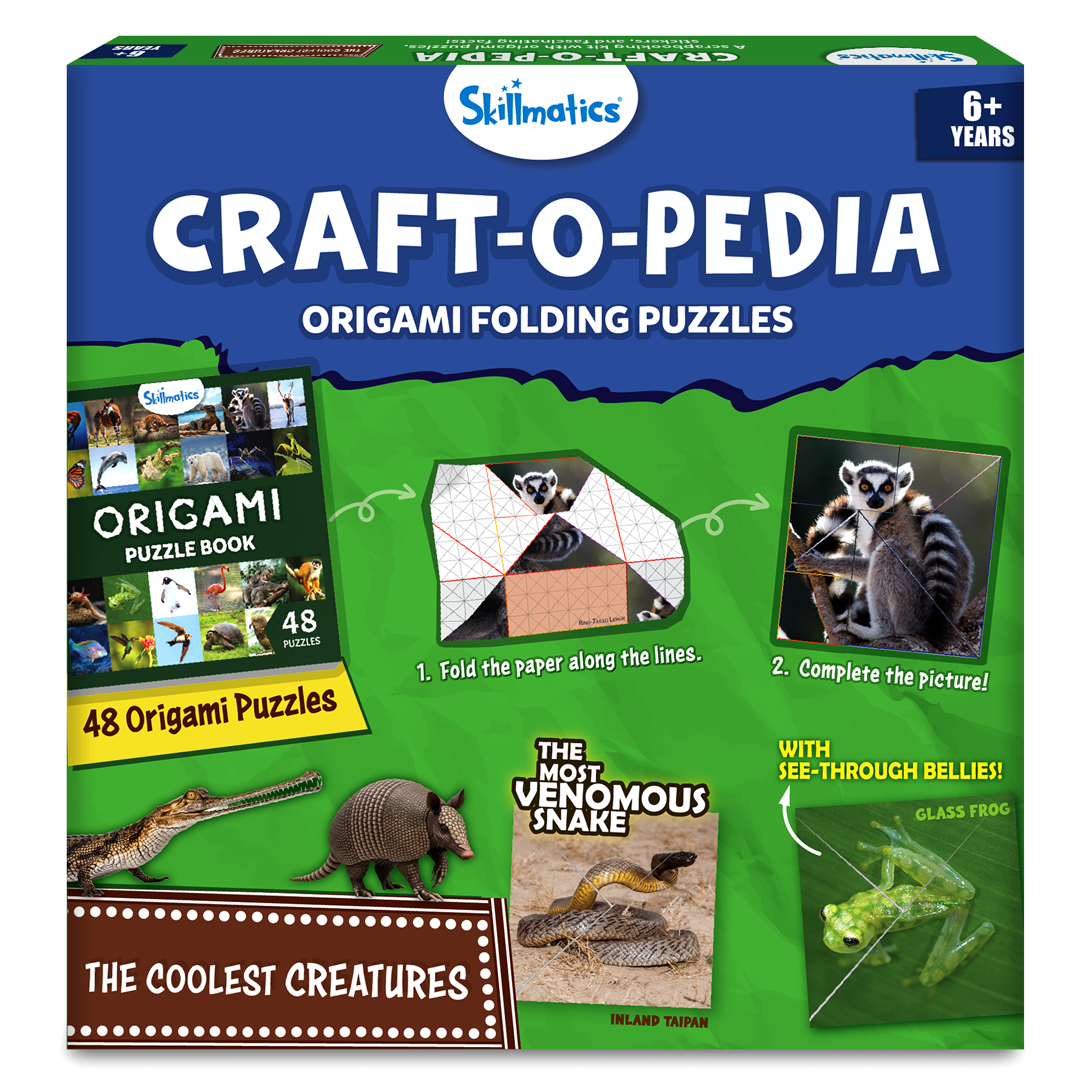 Skillmatics Origami Puzzle Book - Coolest Creatures, DIY Folding Craft & Activity Kit, Educational Toy with 48 Puzzles, Fun Learning Gifts for Girls & Boys Ages 7, 8, 9, 10 & Up