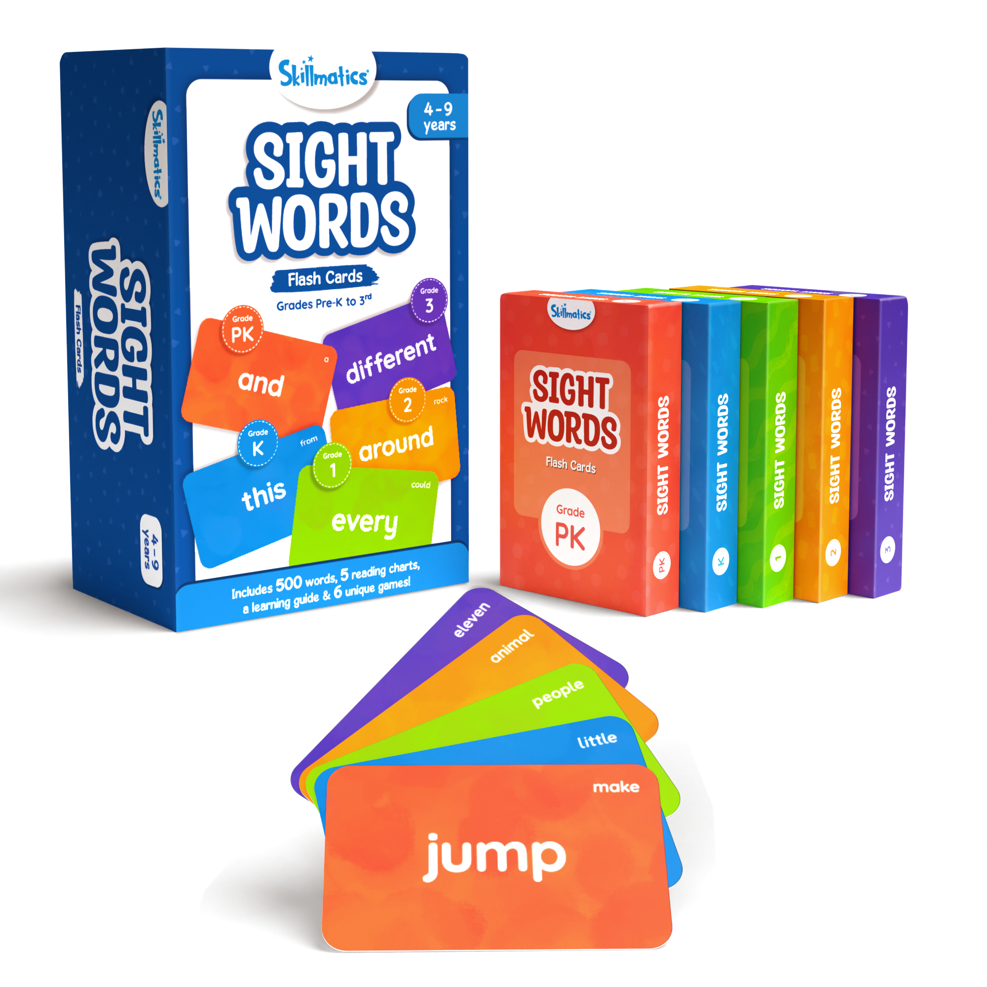 Skillmatics Flash Cards - 500 Sight Words, for Preschool (Pre-K), Kindergarten,1st, 2nd, 3rd Grade, Includes The Dolch & Fry Word List & 6 Unique Games