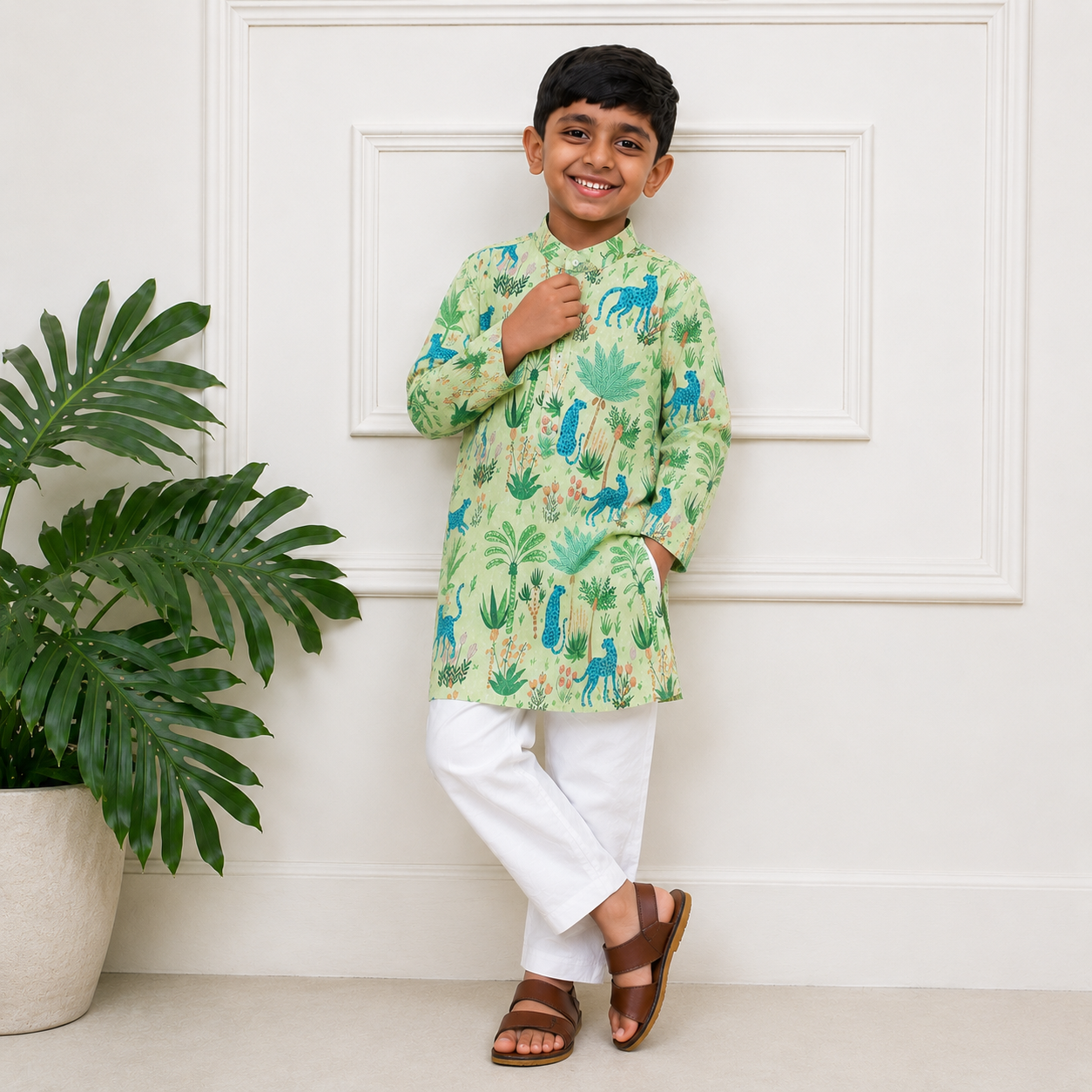 Boys Cotton Kurta Set - Multiple Designs - Jungle design