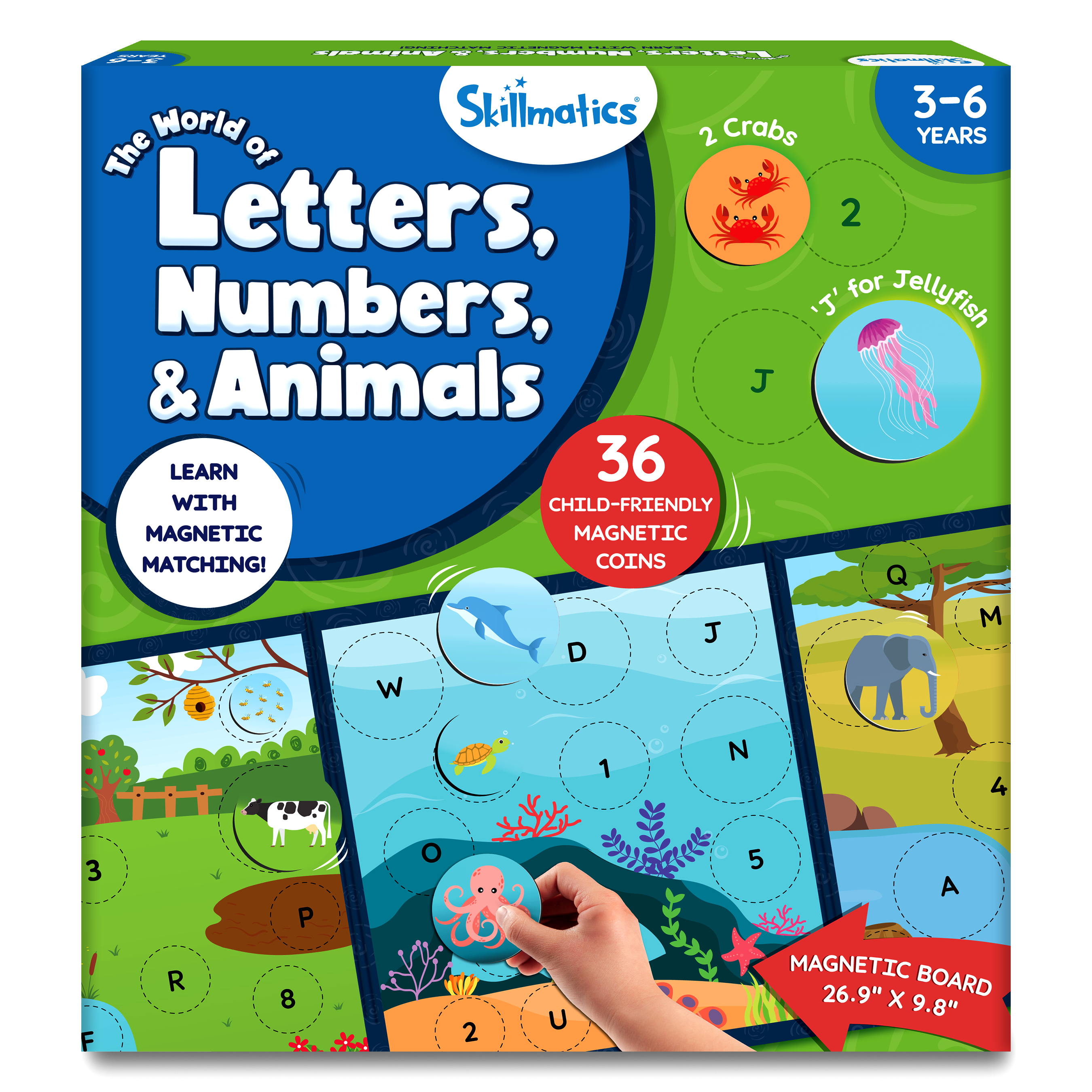 Skillmatics Magnetic Matching Activity - Letters, Numbers & Animals, Preschool Learning Toy & Game for Kids, 35+ Magnetic Pieces, Gifts for Boys & Girls Ages 3, 4, 5, 6