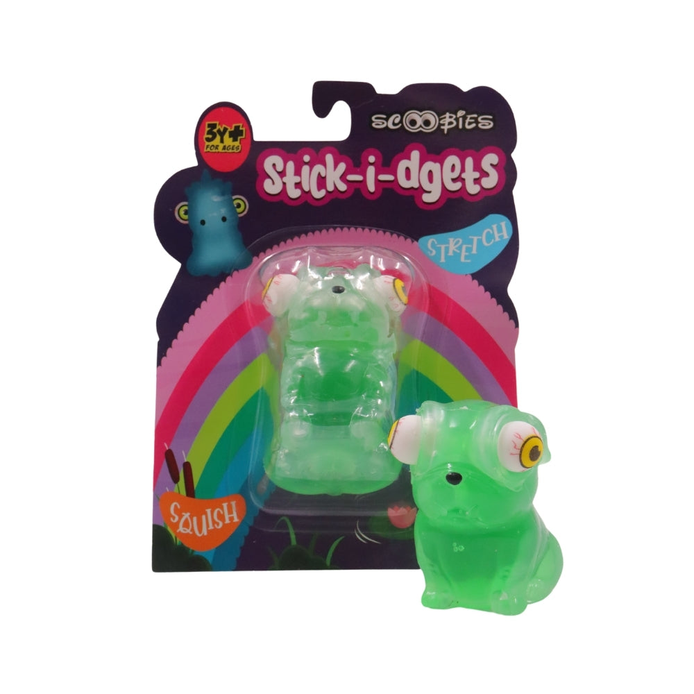 Scoobies Stick-i-dgets | Pack of 1 | Available in dog shape with vibrant green color | Soft and squishy with glow in the dark feature | Squeeze it and its eyes pop out | Good for hand muscle exercises and fidgeting