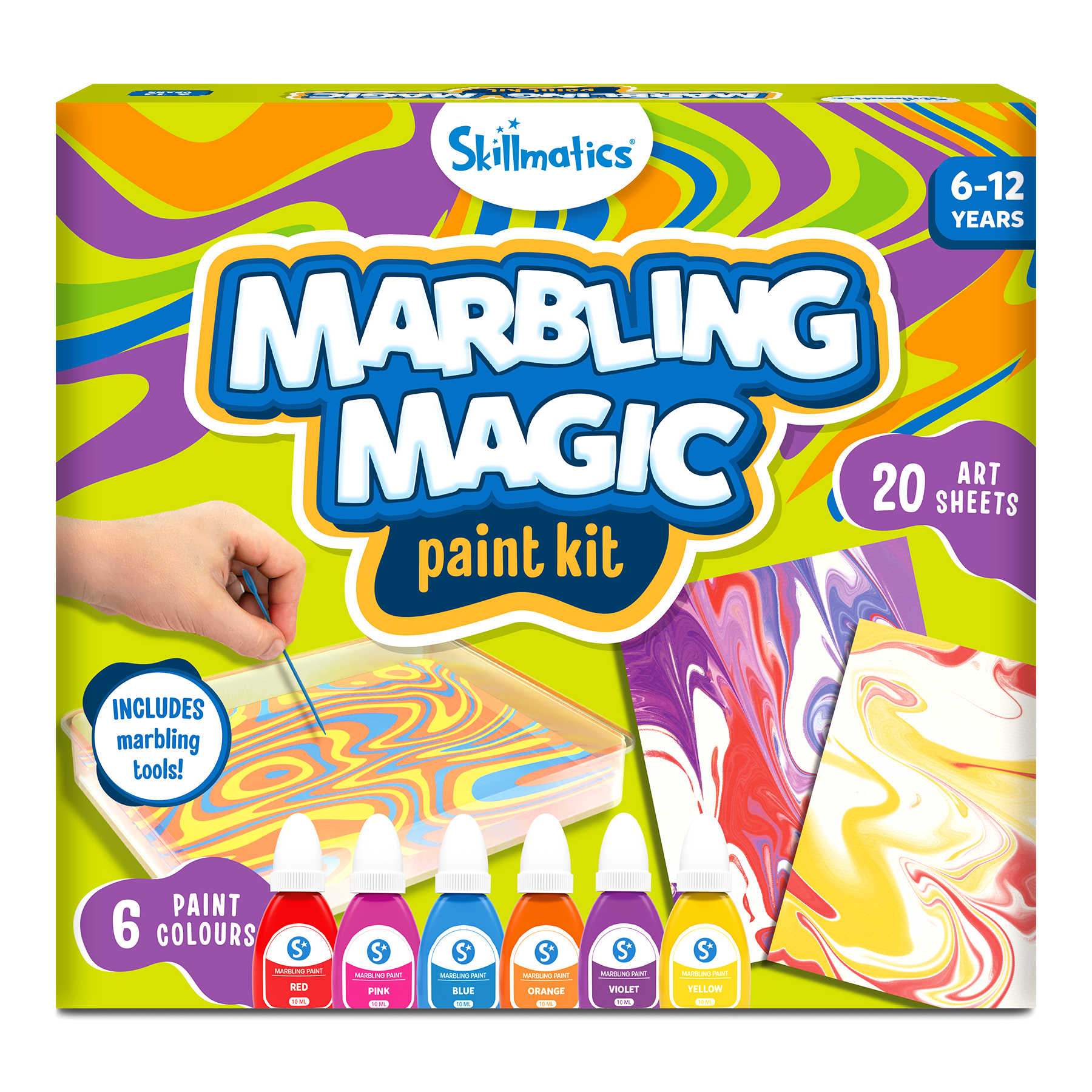 Skillmatics Art & Craft Activity - Marbling Magic Paint Kit, Water Marbling Kit for Kids, Craft Kits & Supplies, DIY Creative Activity, Gifts for Ages 6, 7, 8, 9, 10, 11, 12