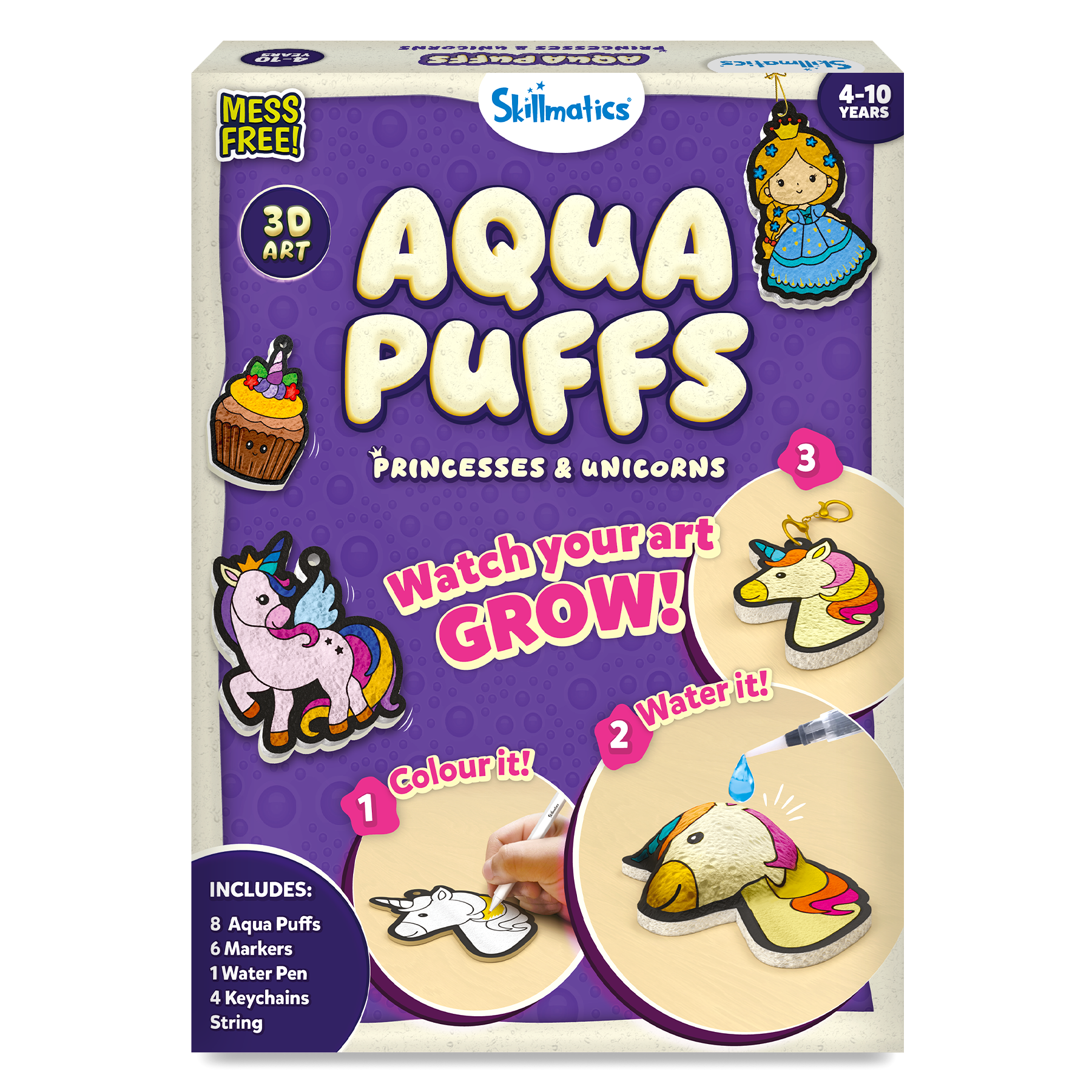 Skillmatics 3D Art Kit - Aqua Puffs, Princesses & Unicorns, Mess-Free Fun, Magical Craft Activity, Travel Toys, DIY Decor, Creative Gifts for Girls & Boys Ages 4, 5, 6, 7, 8, 9, 10