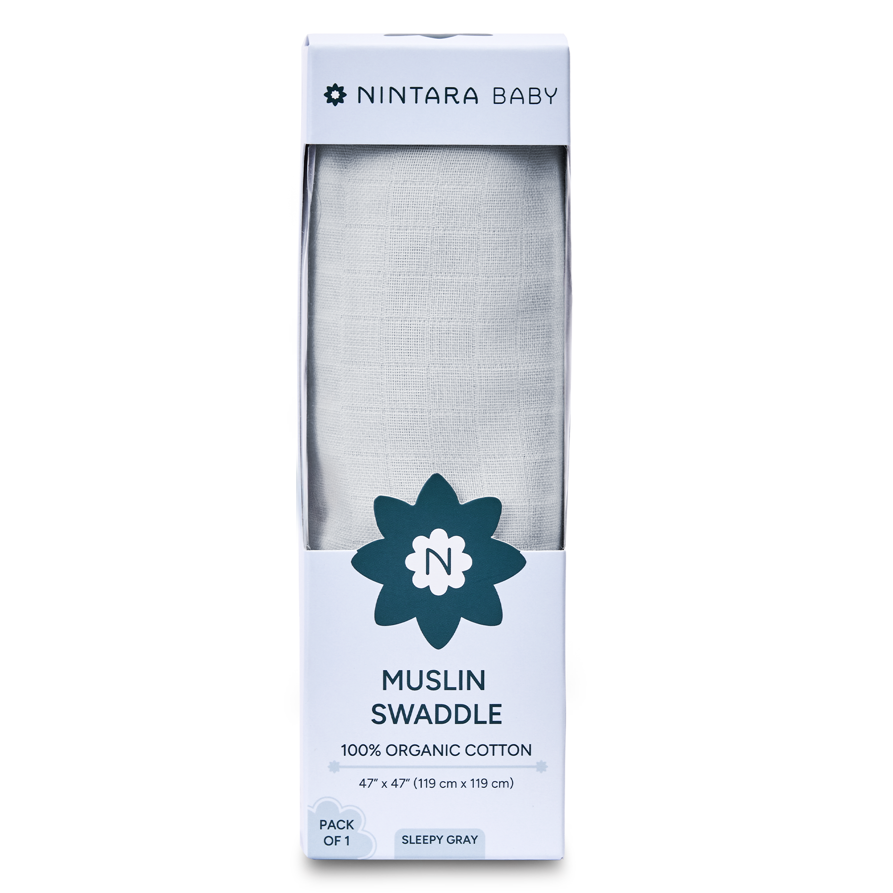 Nintara Baby Extra-Large Swaddle - 100% Organic Premium Muslin Cotton, 47" x 47" (119 cm x 119 cm), Ultra-Soft, Breathable & Lightweight, Multipurpose, Unisex, Hypoallergenic, Gifts for Newborn Babies