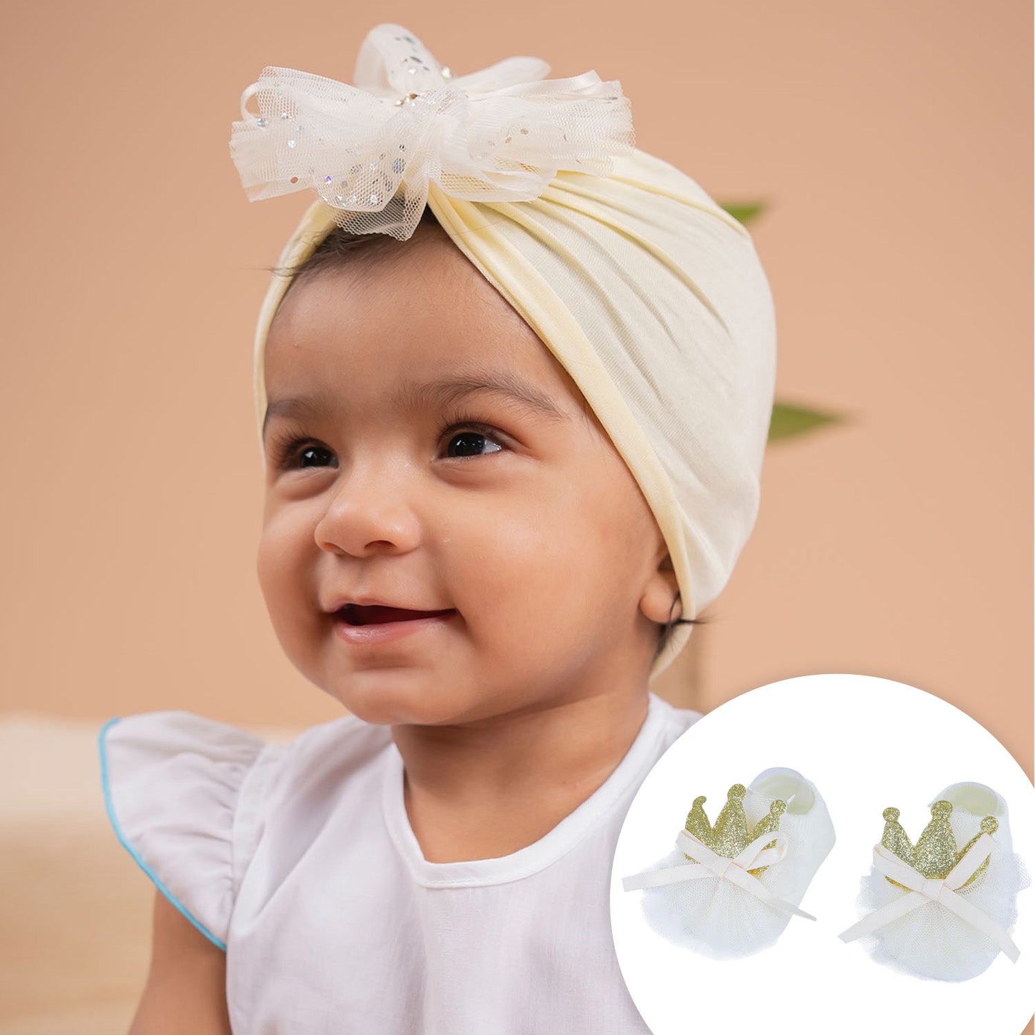 Baby Moo Royal Princess Crown Matching Cap And Socks Set - Yellow - Baby Moo