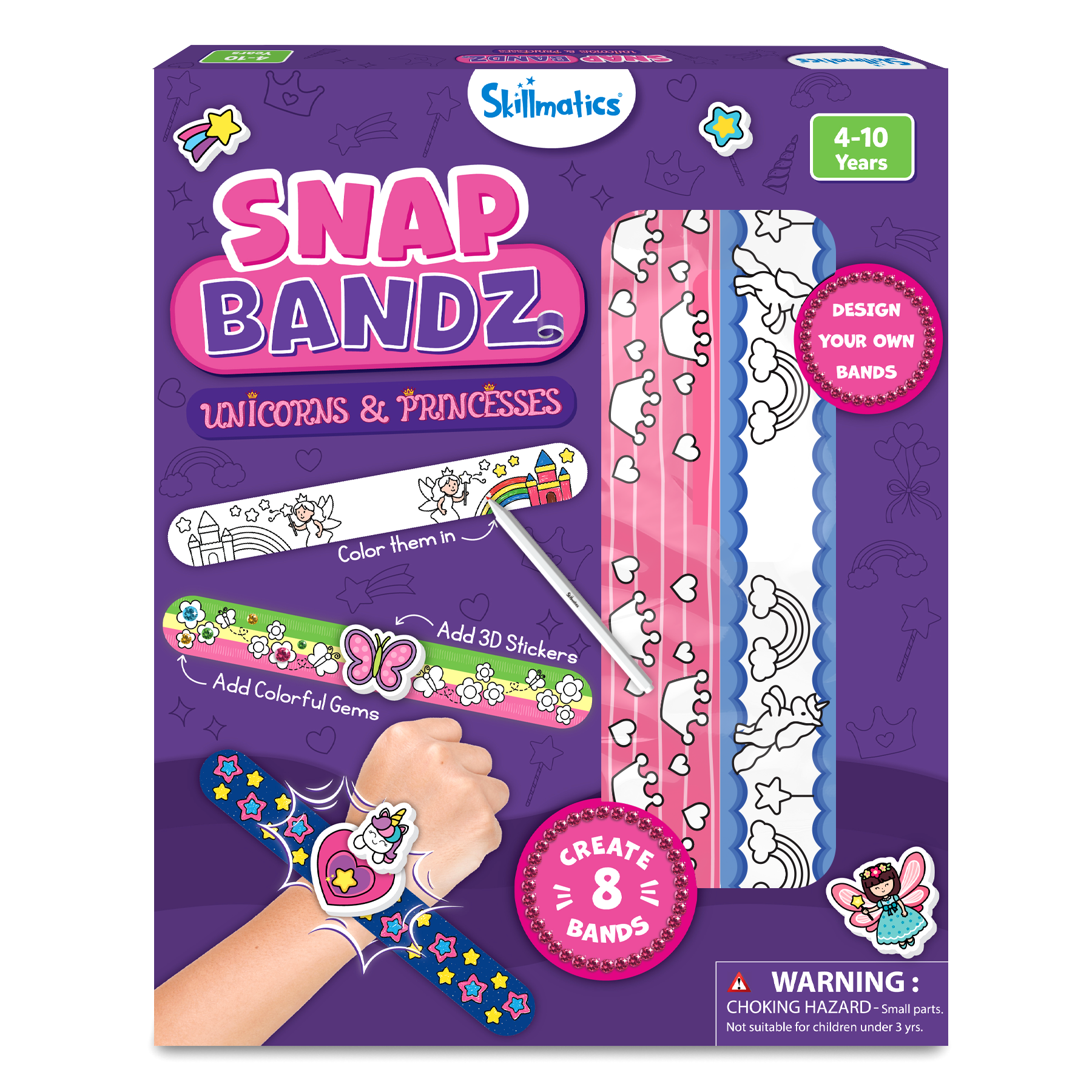 Skillmatics Craft Activity - Snap Bandz, Unicorns & Princesses, DIY Art & Craft Activity, Mess-Free, Creative Kit, 8 Bands (8.6"), Gifts for Girls & Boys Ages 4, 5, 6, 7, 8, 9, 10