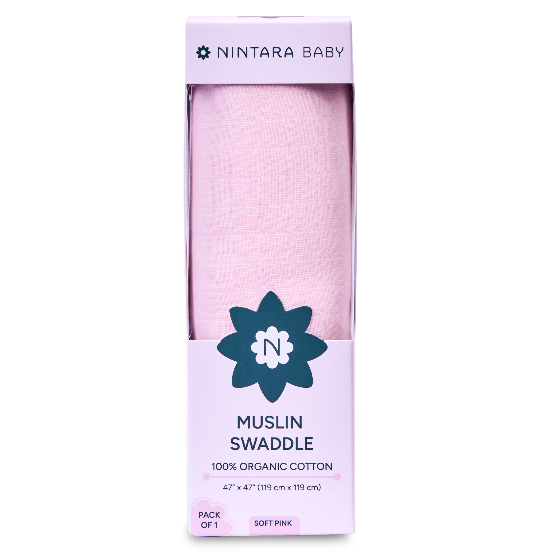 Nintara Baby Extra-Large Swaddle - 100% Organic Premium Muslin Cotton, 47" x 47" (119 cm x 119 cm), Ultra-Soft, Breathable & Lightweight, Multipurpose, Unisex, Hypoallergenic, Gifts for Newborn Babies