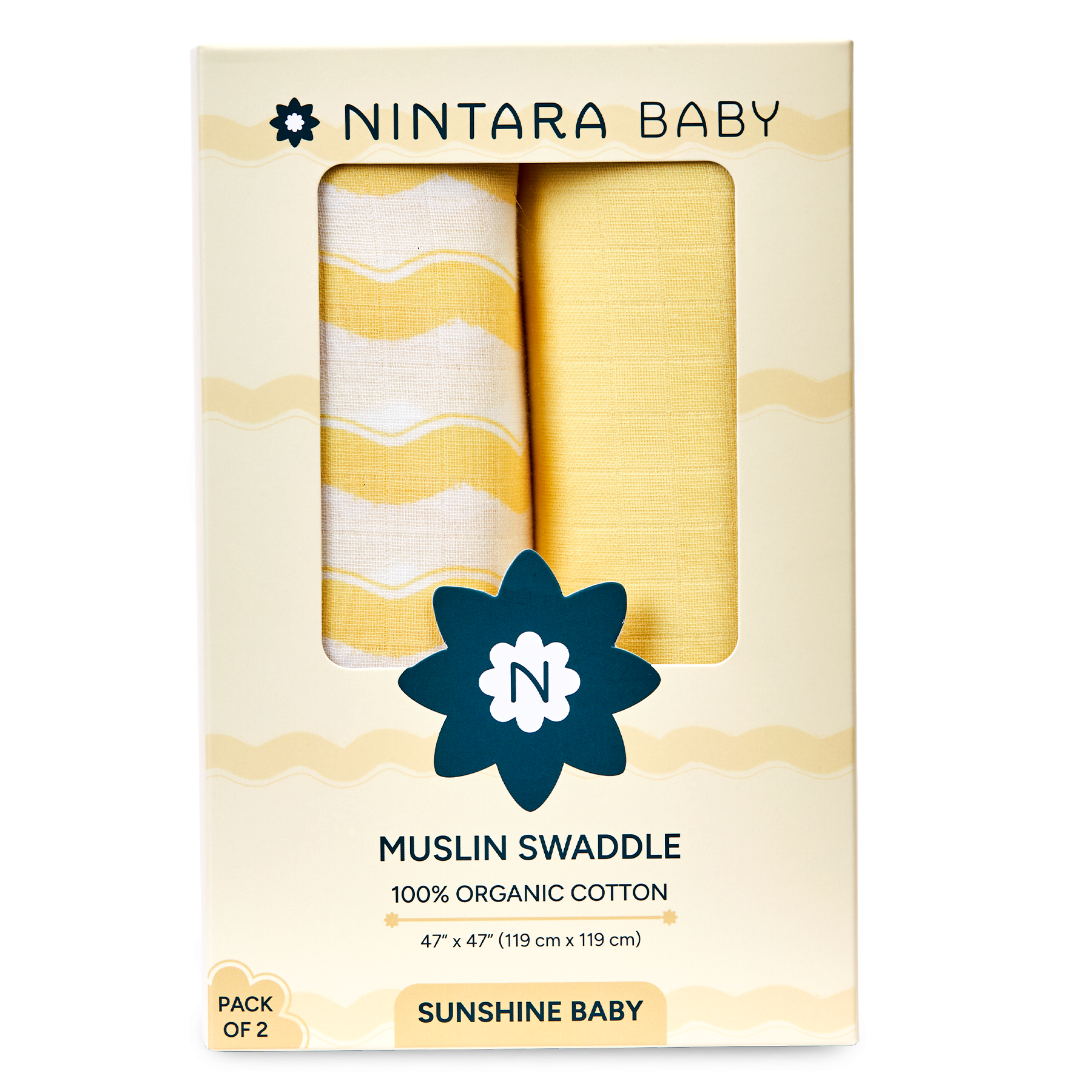 Nintara Baby Extra-Large Swaddle - 100% Organic Premium Muslin Cotton, 47" x 47" (119 cm x 119 cm), Ultra-Soft, Breathable & Lightweight, Multipurpose, Unisex, Hypoallergenic, Gifts for Newborn Babies