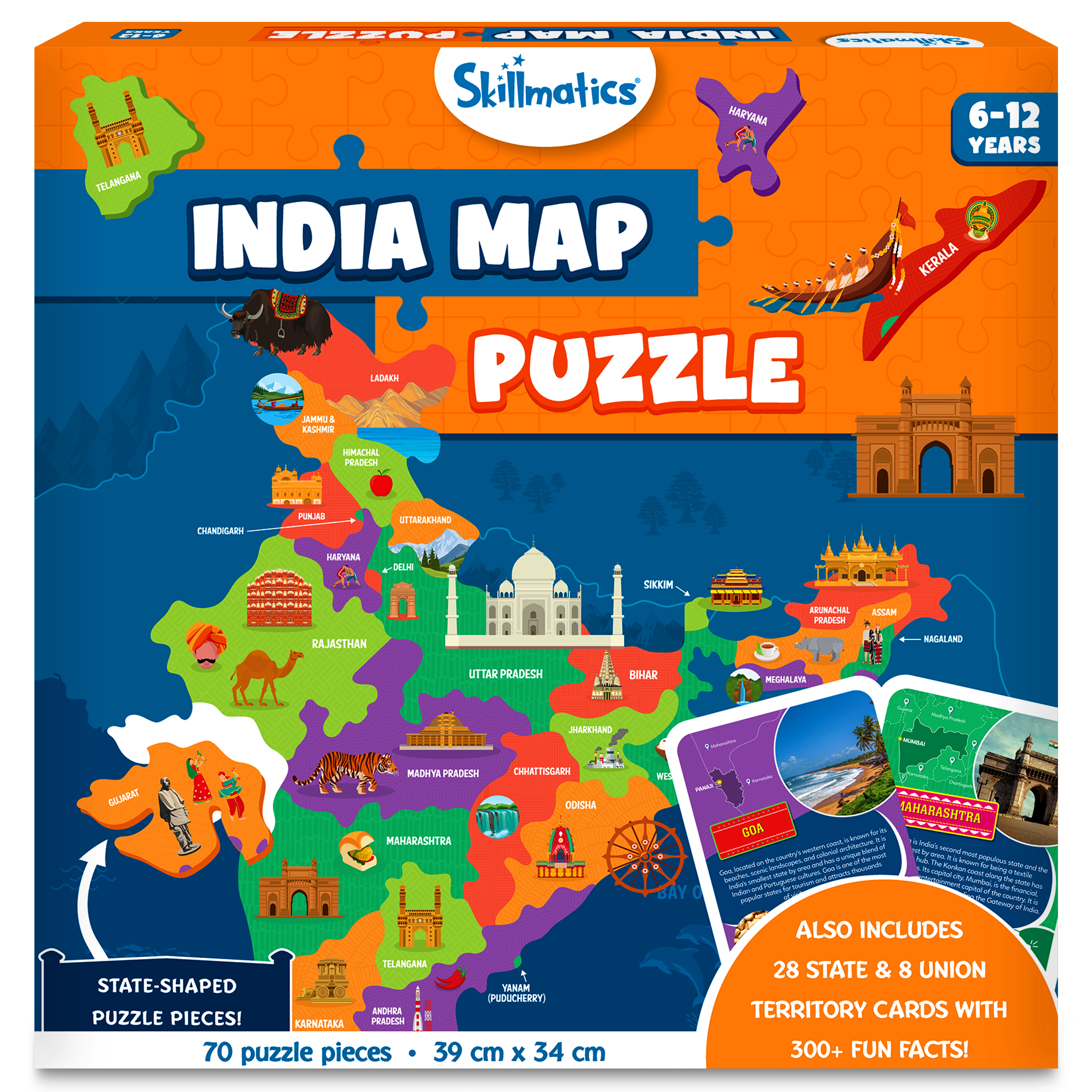 Skillmatics India Map Puzzle - 70 Pieces, Educational Toy For Learning 300+ Facts About India, Gifts For Ages 6 To 12