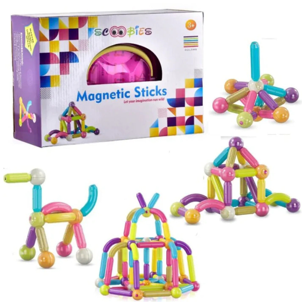 Scoobies Magnetic Balls & Sticks – 34 Pieces | DIY 2D & 3D Constructions | 360° Revolvable | Premium ABS Plastic | STEM Skill Booster | Safe & Portable