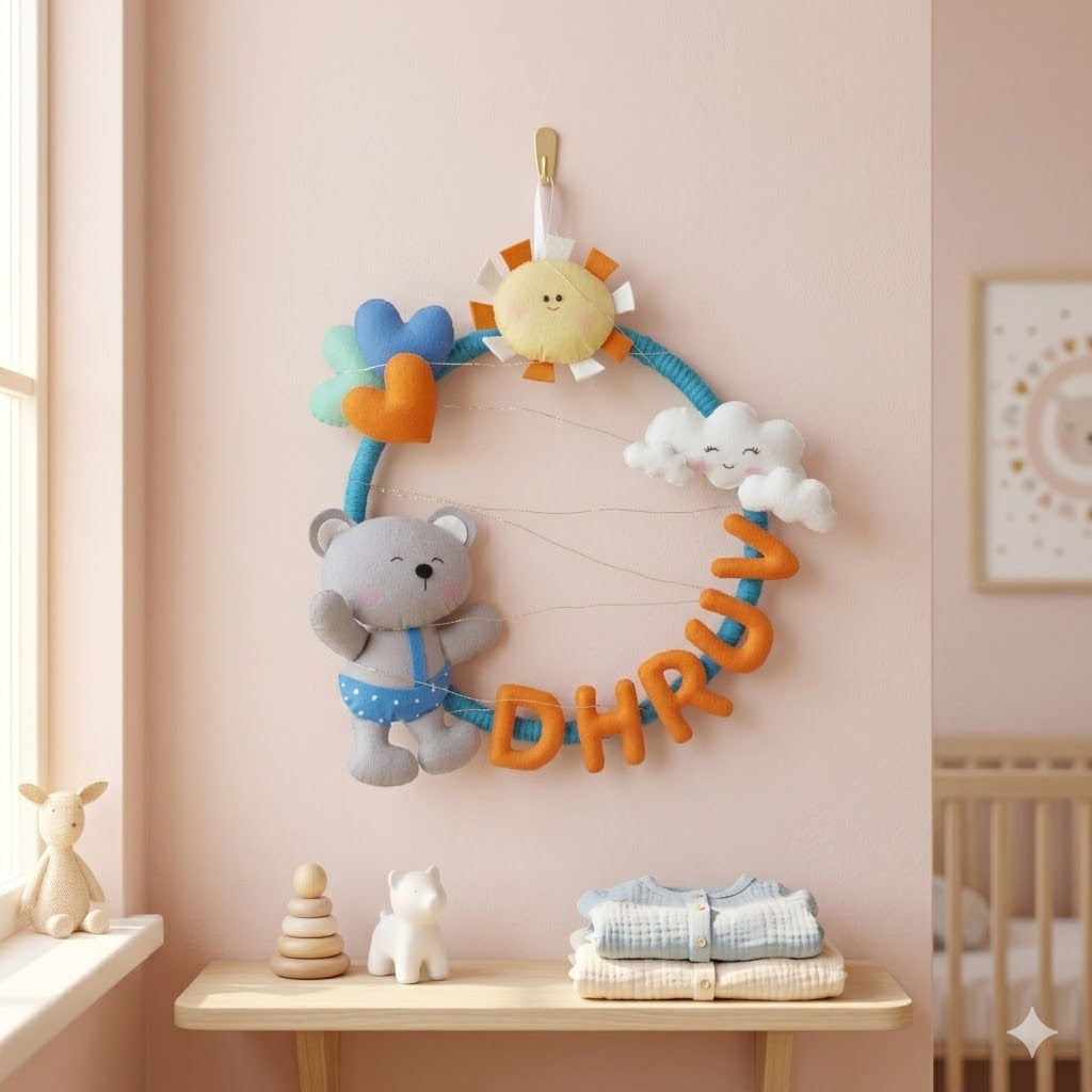 Personalized Felt Teddy Bear Light Name Hoop