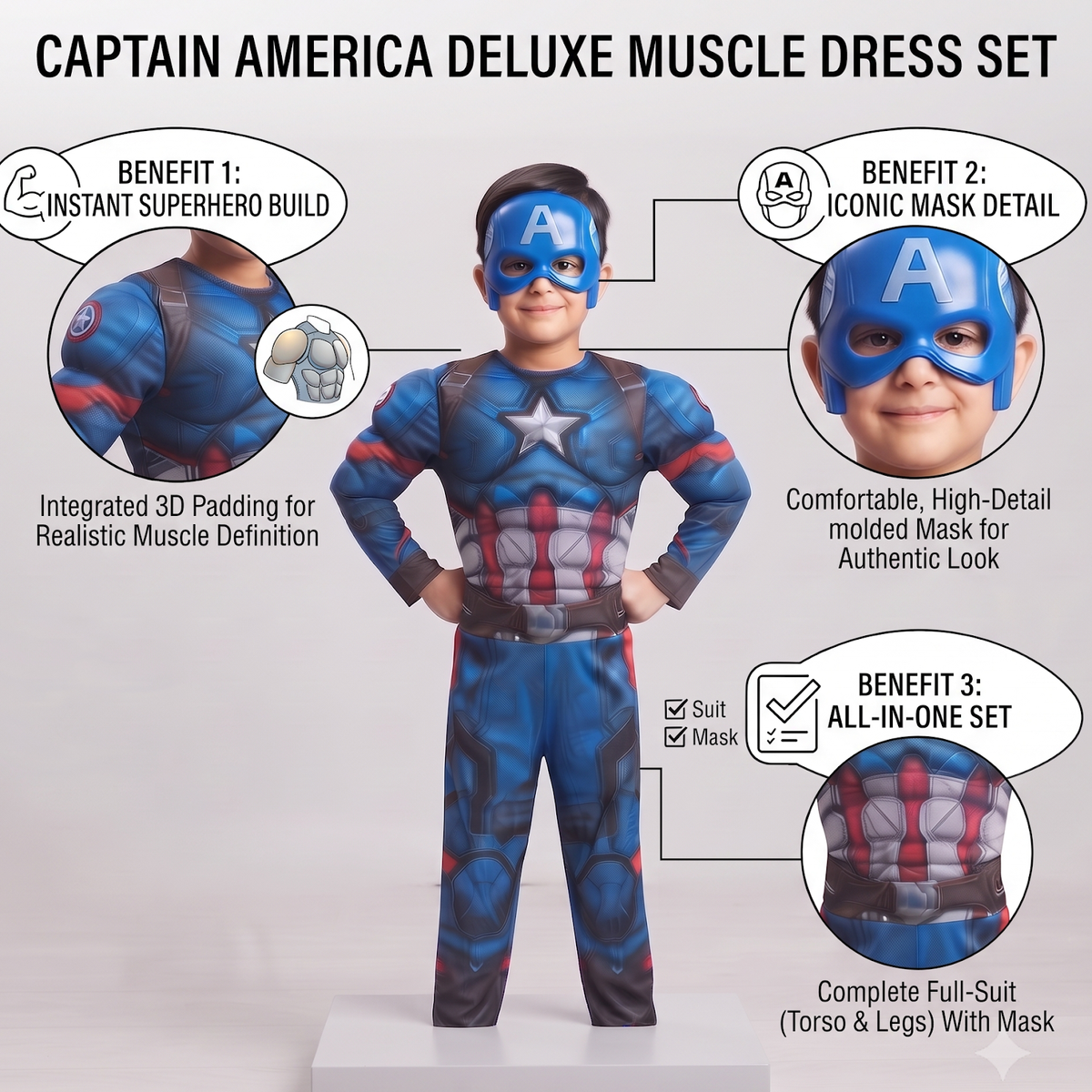 Captain Hero Muscle Halloween Costume - image 3
