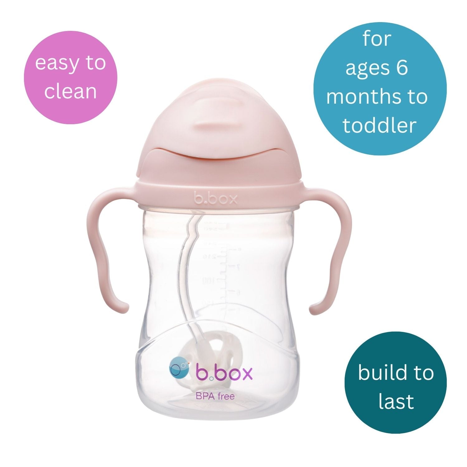 b.box Weighted Straw Sippy Cup 240ml Blush Light Pink