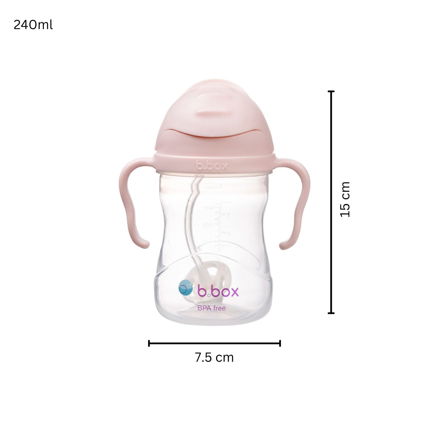 b.box Weighted Straw Sippy Cup 240ml Blush Light Pink