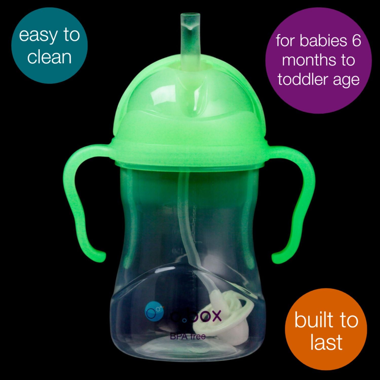 b.box Weighted Straw Sippy Cup - Glow in the Dark -Leak-Proof, Spill & Free Drinking 240ml