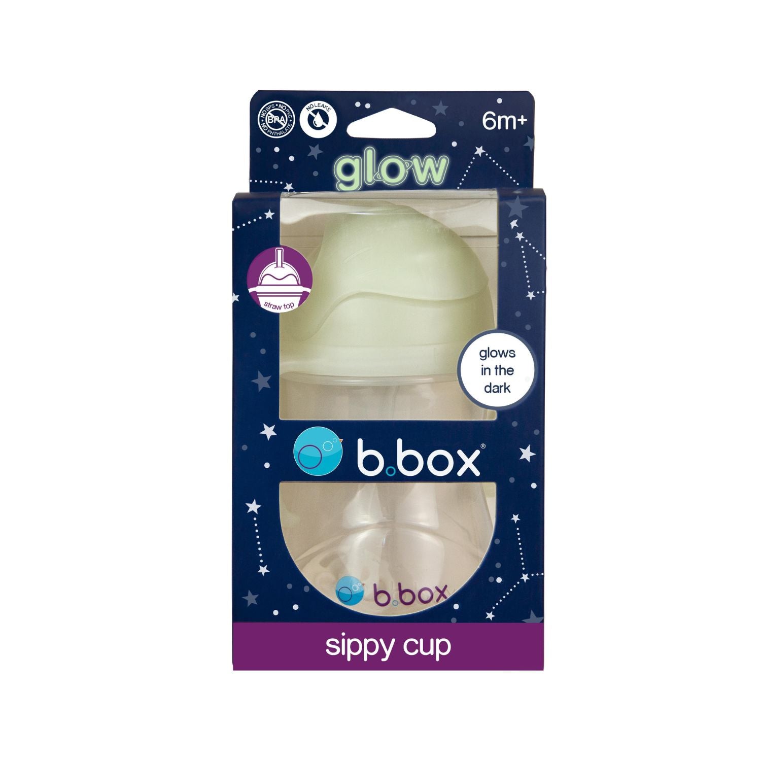 b.box Weighted Straw Sippy Cup - Glow in the Dark -Leak-Proof, Spill & Free Drinking 240ml