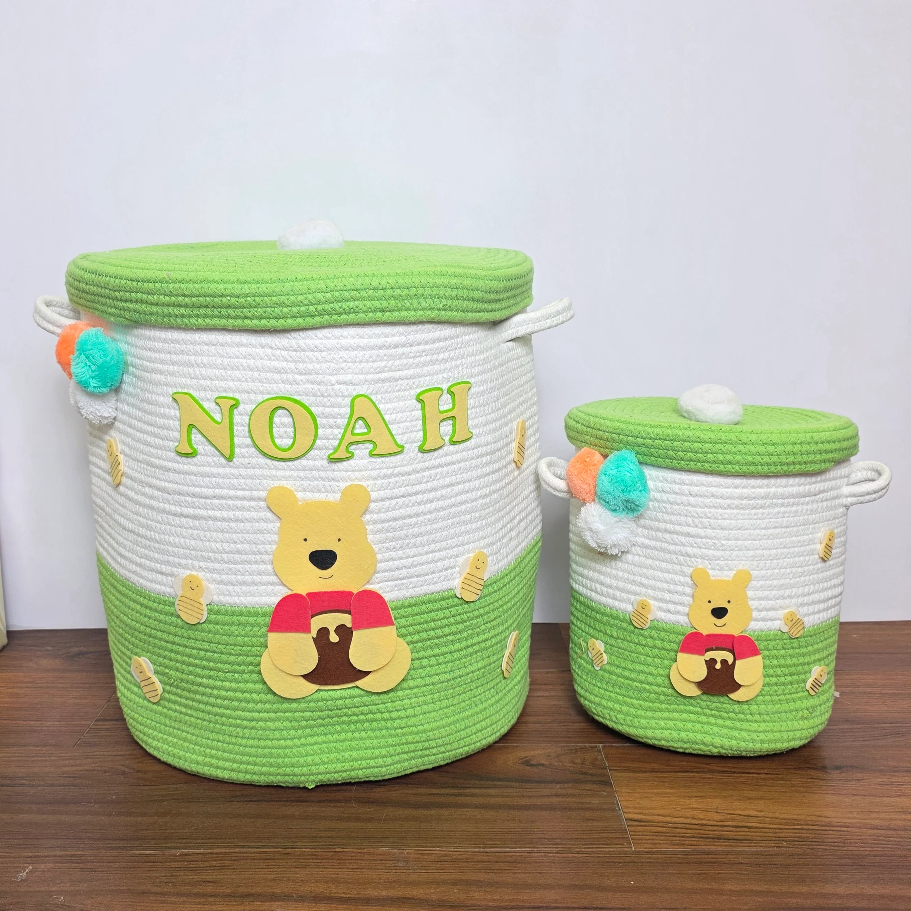 Jute Cotton Storage Basket  with Lid
