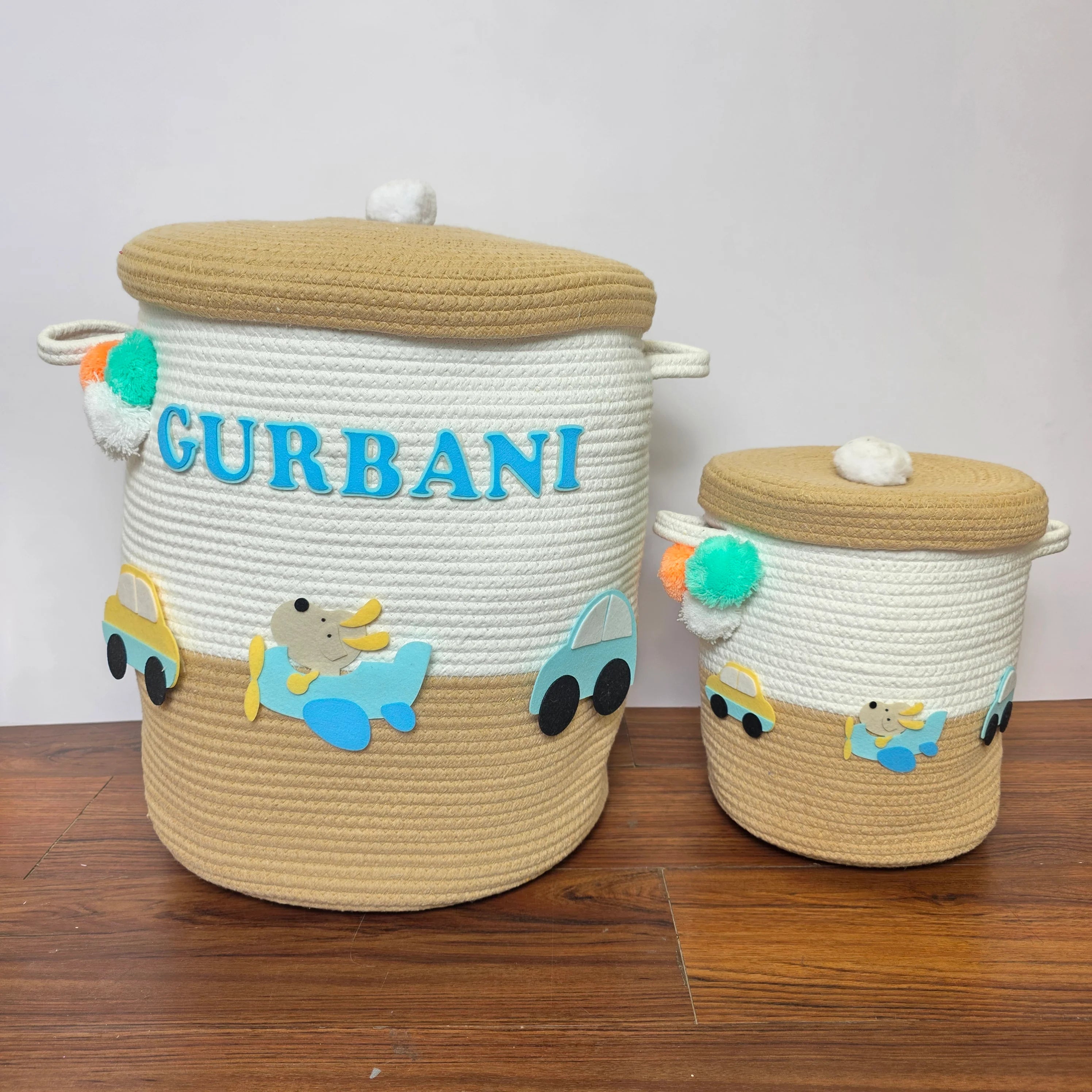Jute Cotton Storage Basket  with Lid