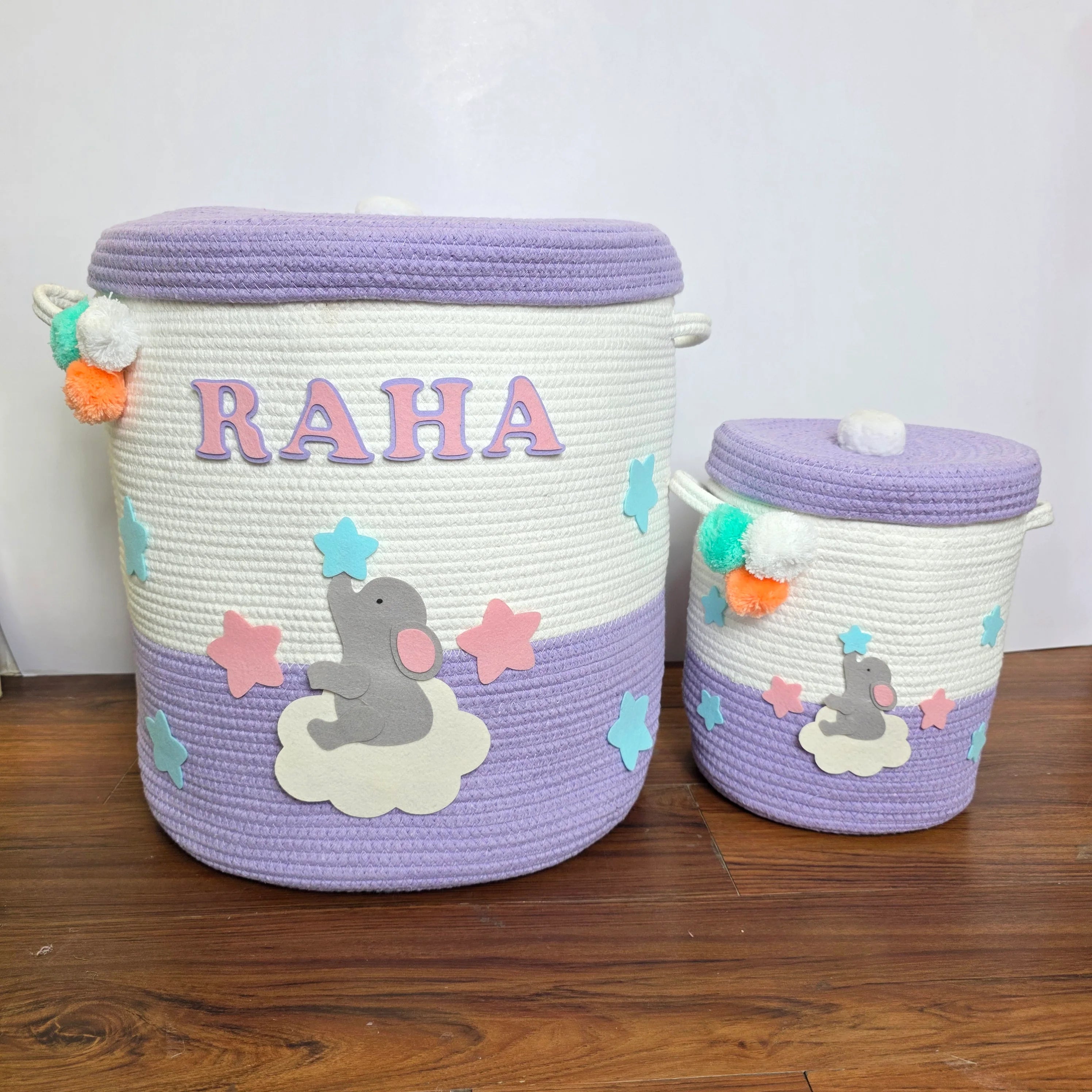 Jute Cotton Storage Basket  with Lid