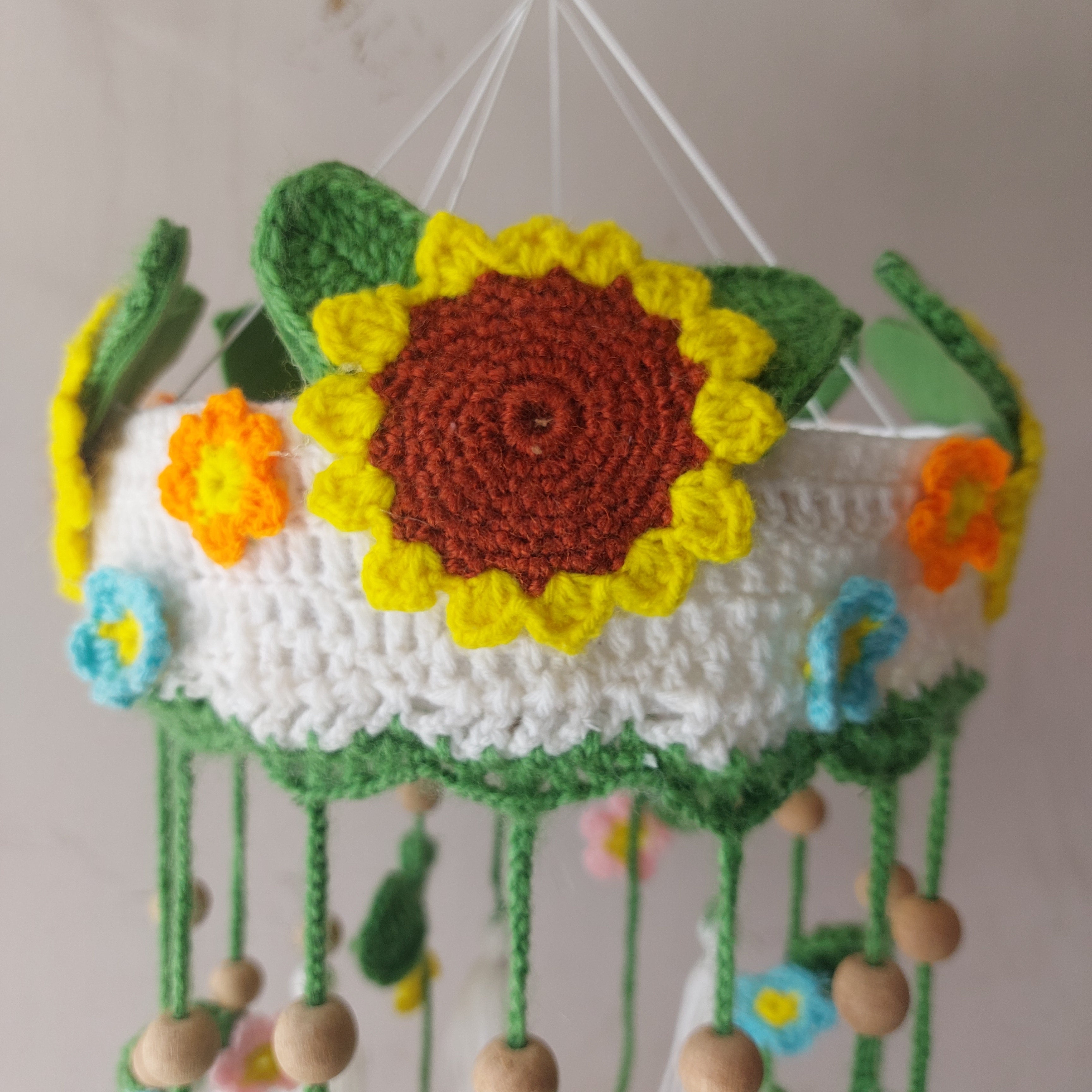 Sunflower & Floral Crochet Crib Mobile