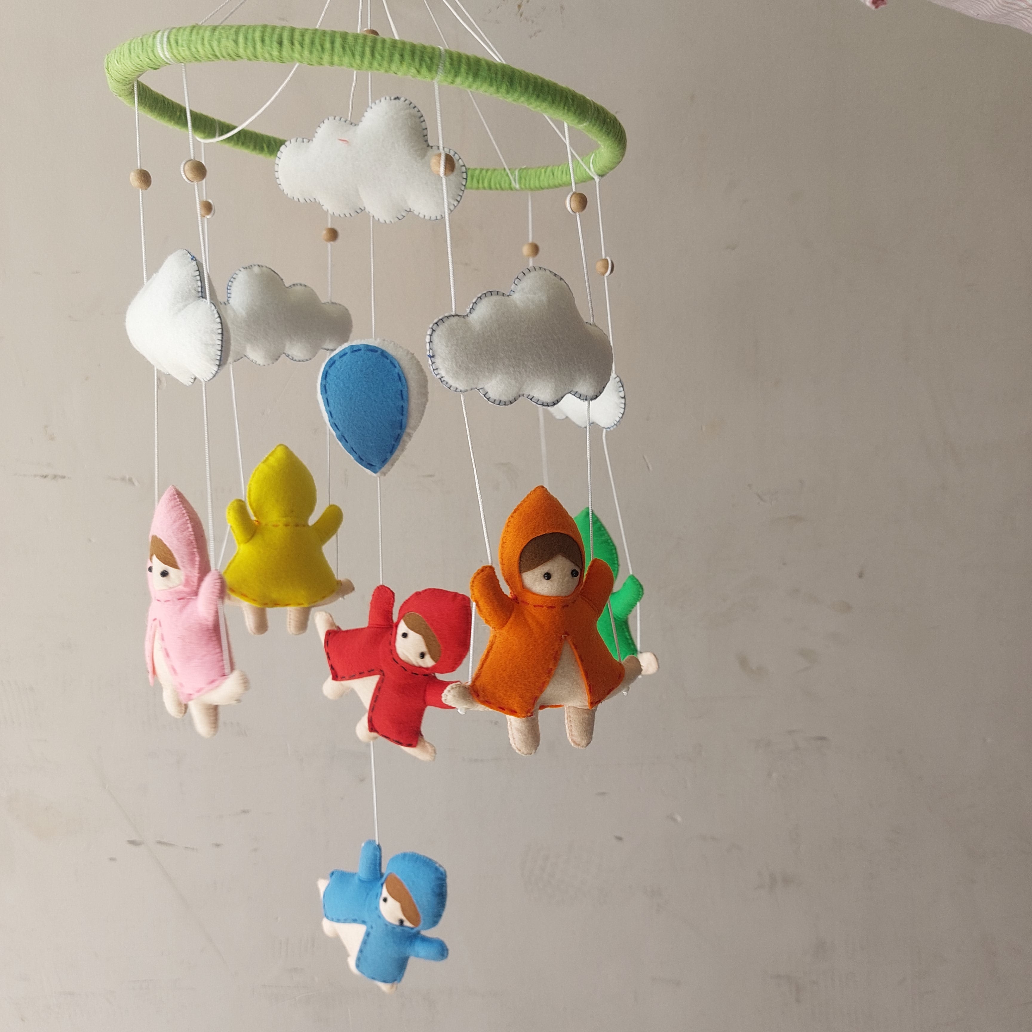 Handmade Felt Rainbow Raincoat Kids Baby Mobile