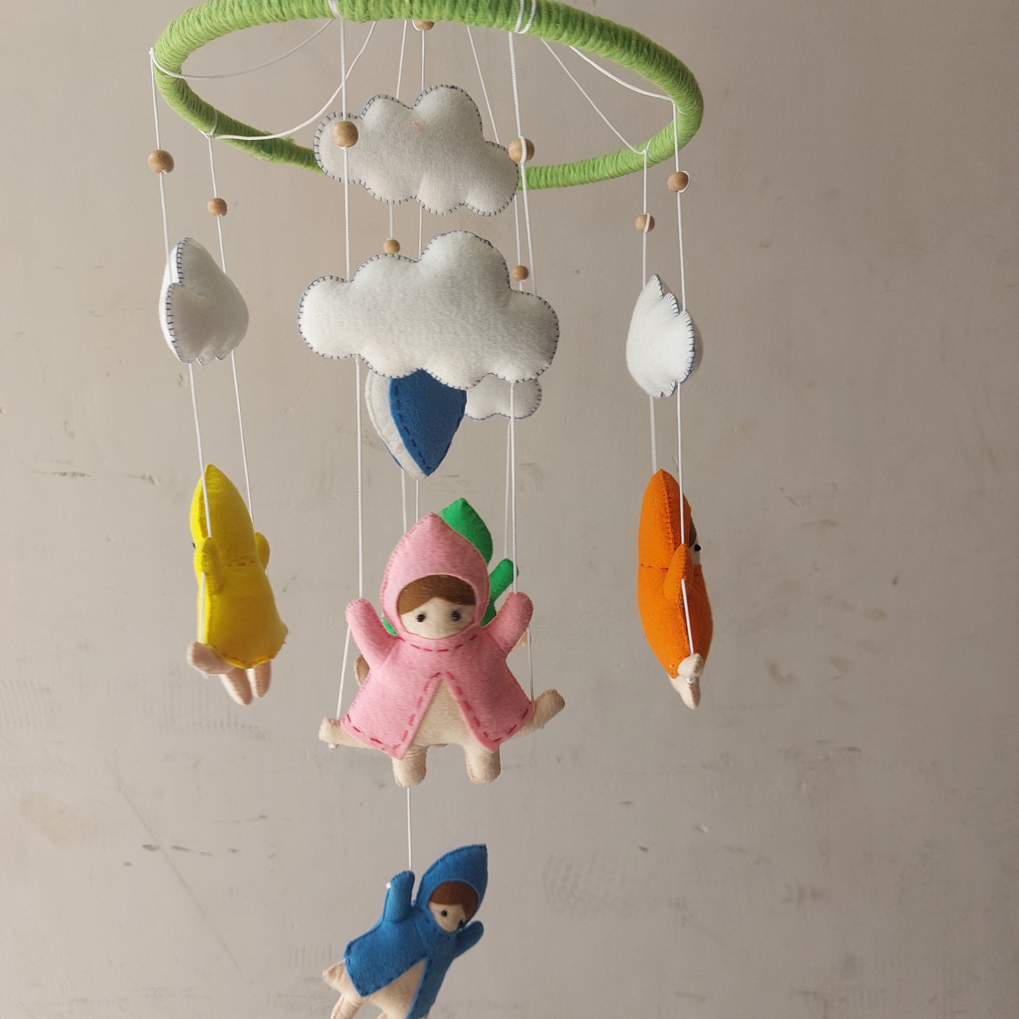 Handmade Felt Rainbow Raincoat Kids Baby Mobile