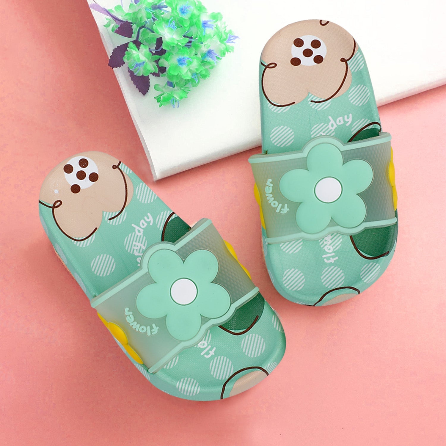 Baby Moo Floral 3D Beach Slippers Sliders - Sea Green - Baby Moo