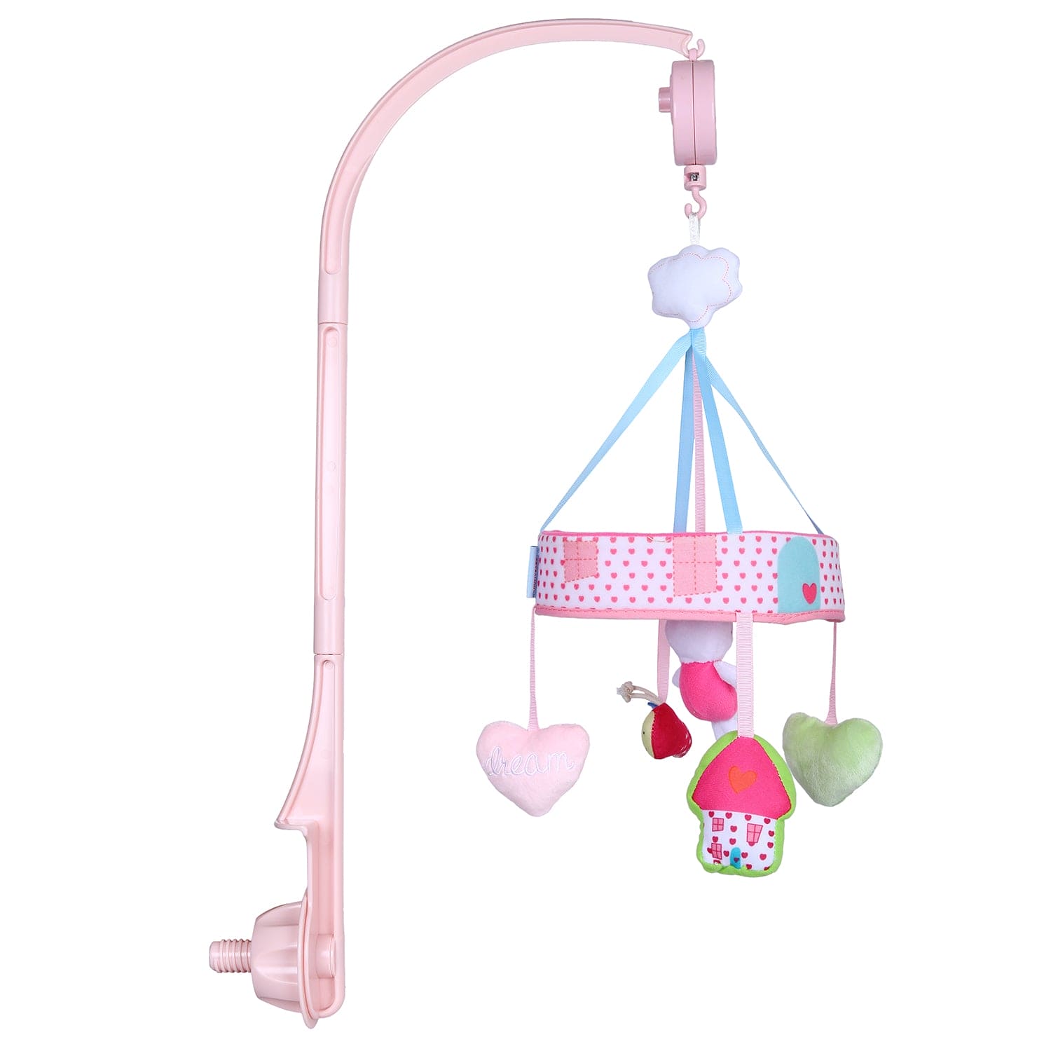 Rabbit Premium Musical Rotating Cot Mobile With Hanging Rattle Toys - Pink - Baby Moo