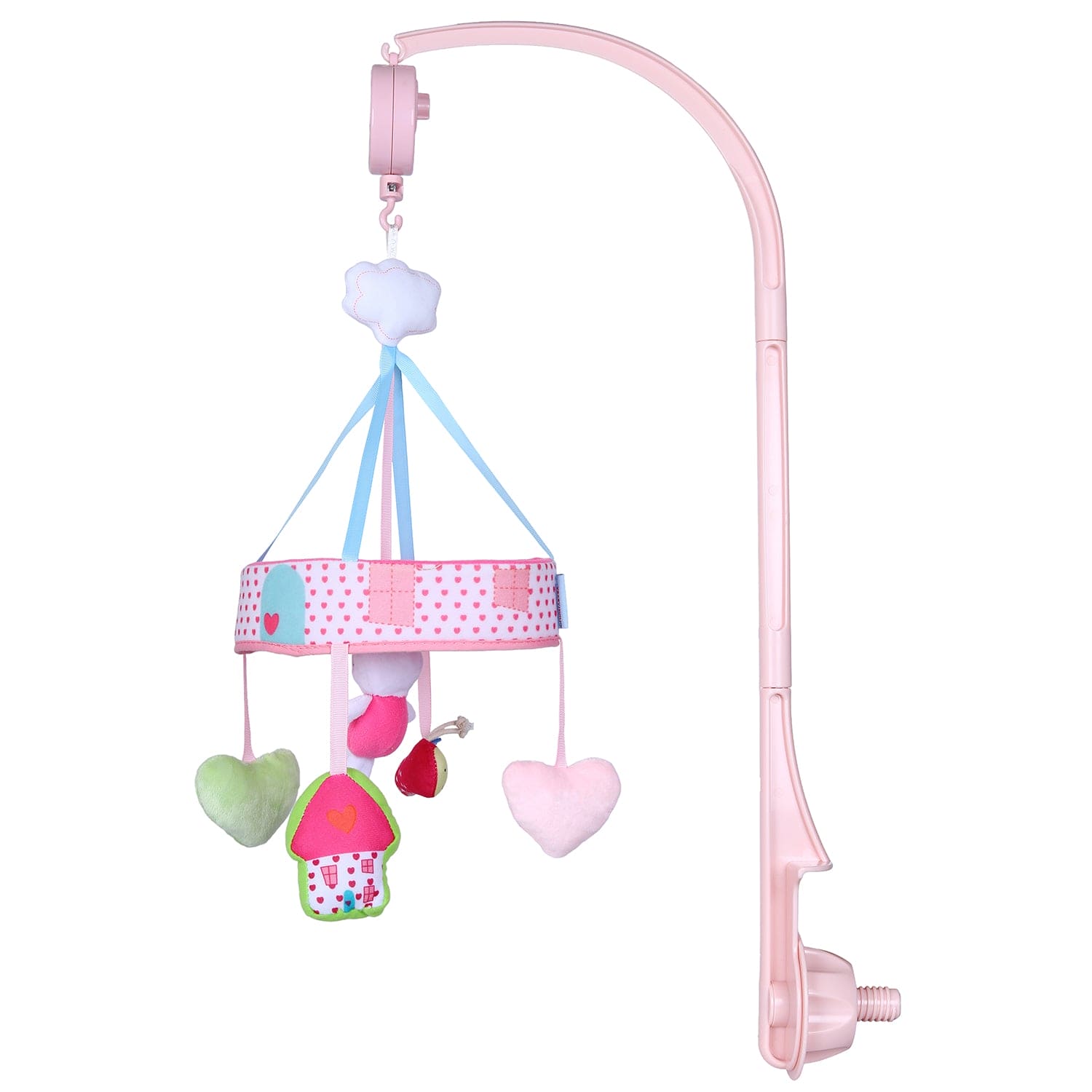 Rabbit Premium Musical Rotating Cot Mobile With Hanging Rattle Toys - Pink - Baby Moo