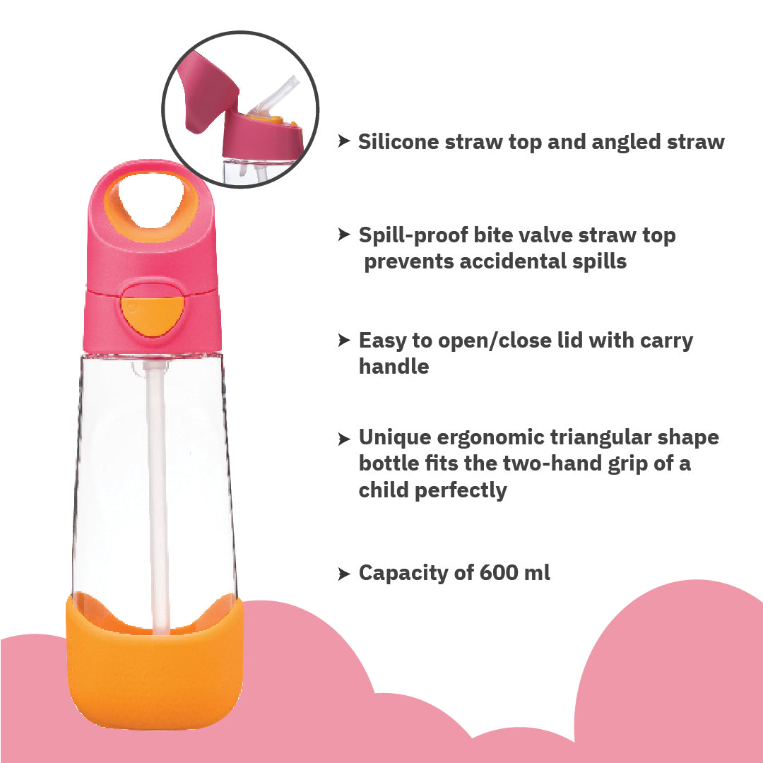 b.box Tritan straw Drink Bottle 600ml  Strawberry Shake Pink Orange