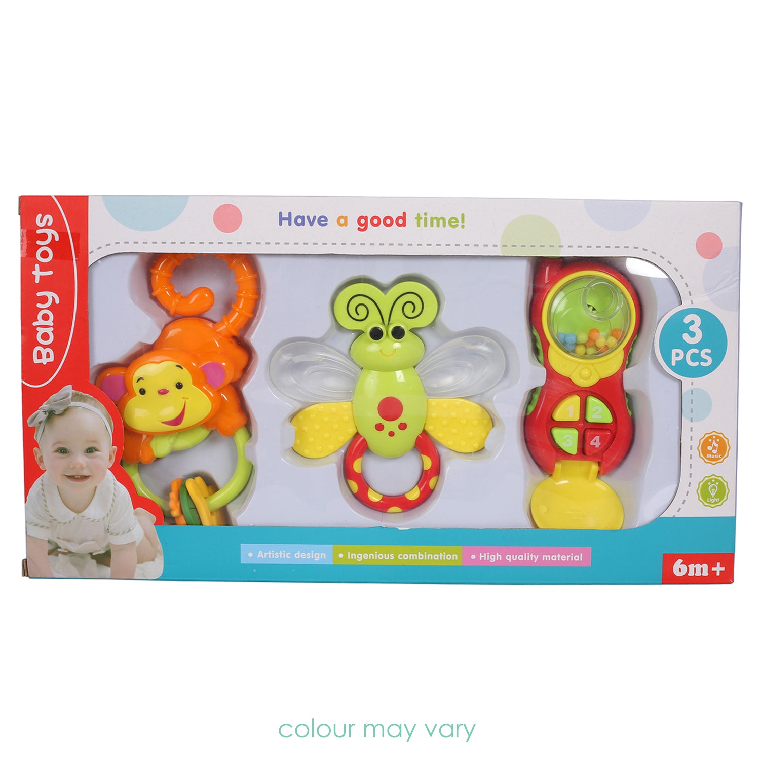 Baby Moo Monkey Bee And Phone Multicolour Set of 3 Musical Rattle Toys