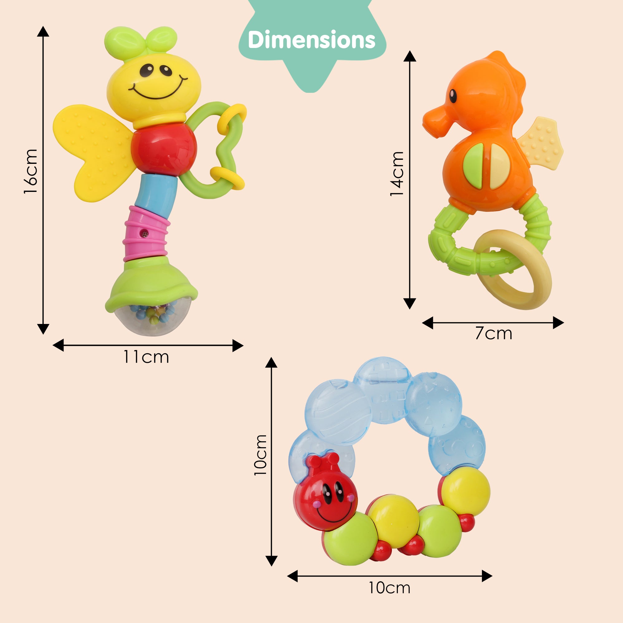 Baby Moo Butterfly Caterpillar Multicolour Set of 3 Rattle Teether