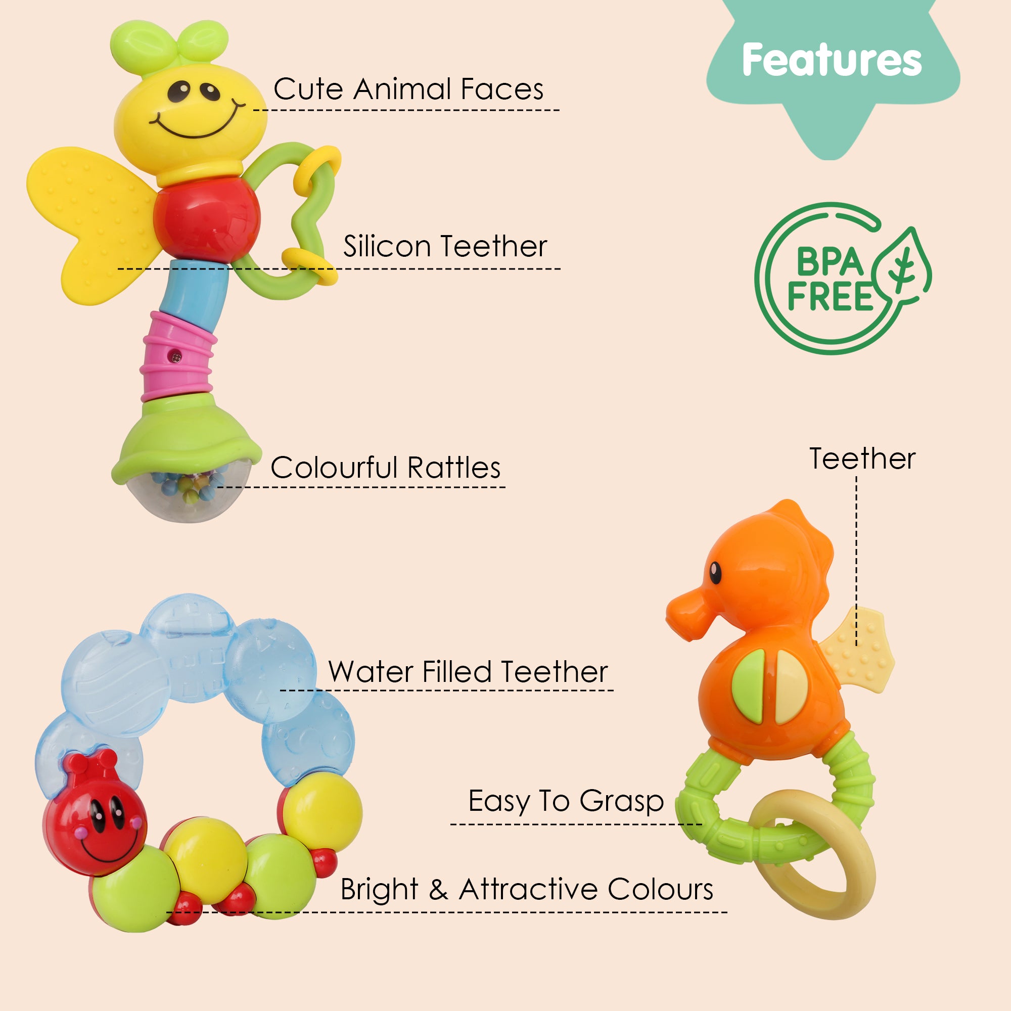 Baby Moo Butterfly Caterpillar Multicolour Set of 3 Rattle Teether