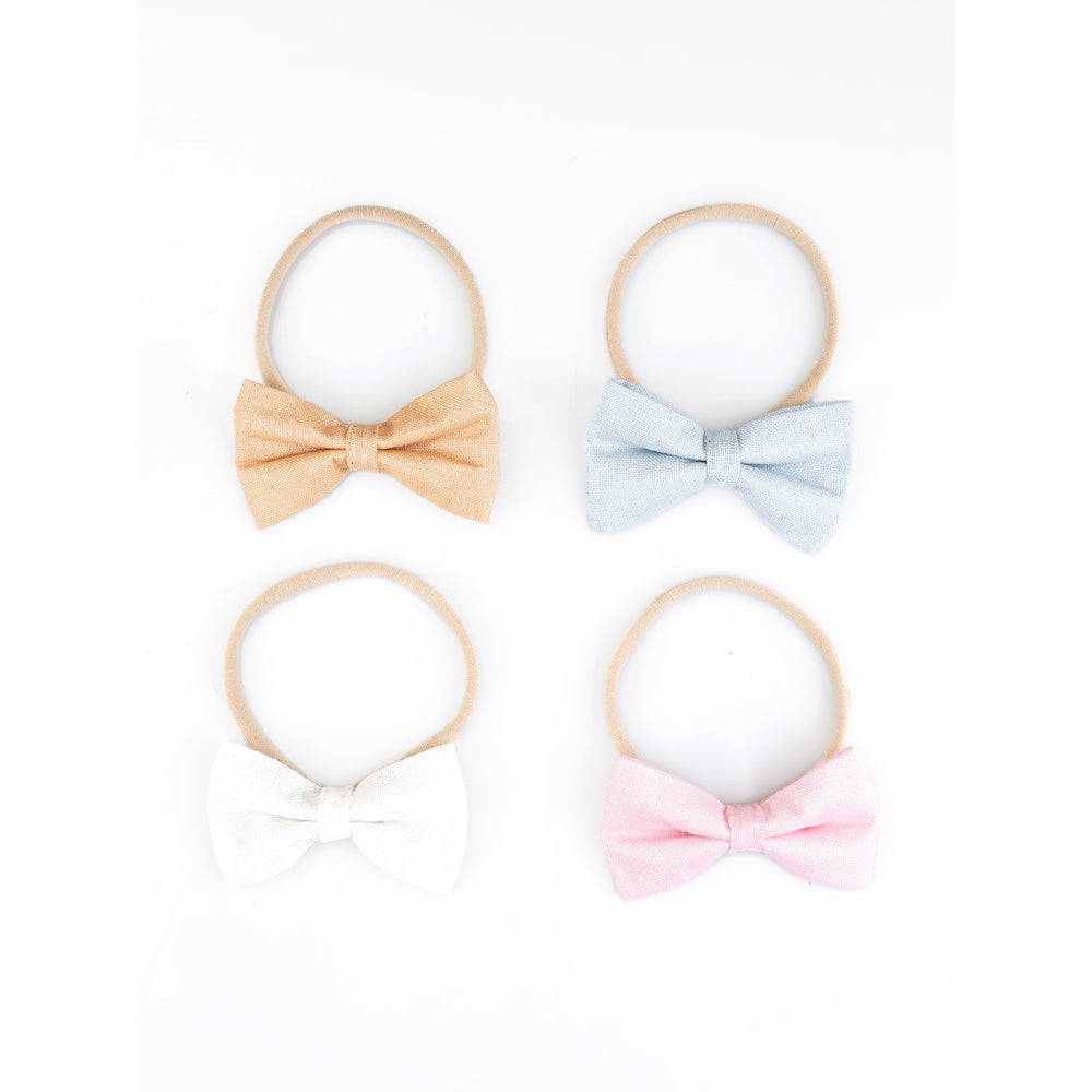 Pastel Serenity Hair-Ties - Dreamy Cotton Bows - Set of Three (Pink, White, Blue, Brown)