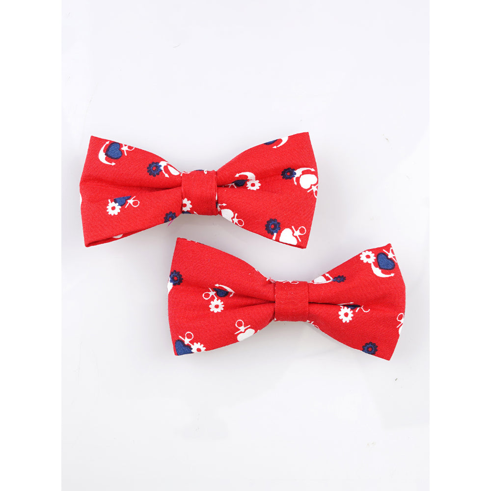 Crimson Printed Fabric Bow Hairclip Set - Vibrant Elegance - Set of Two Hairclips (Red, Blue, White)