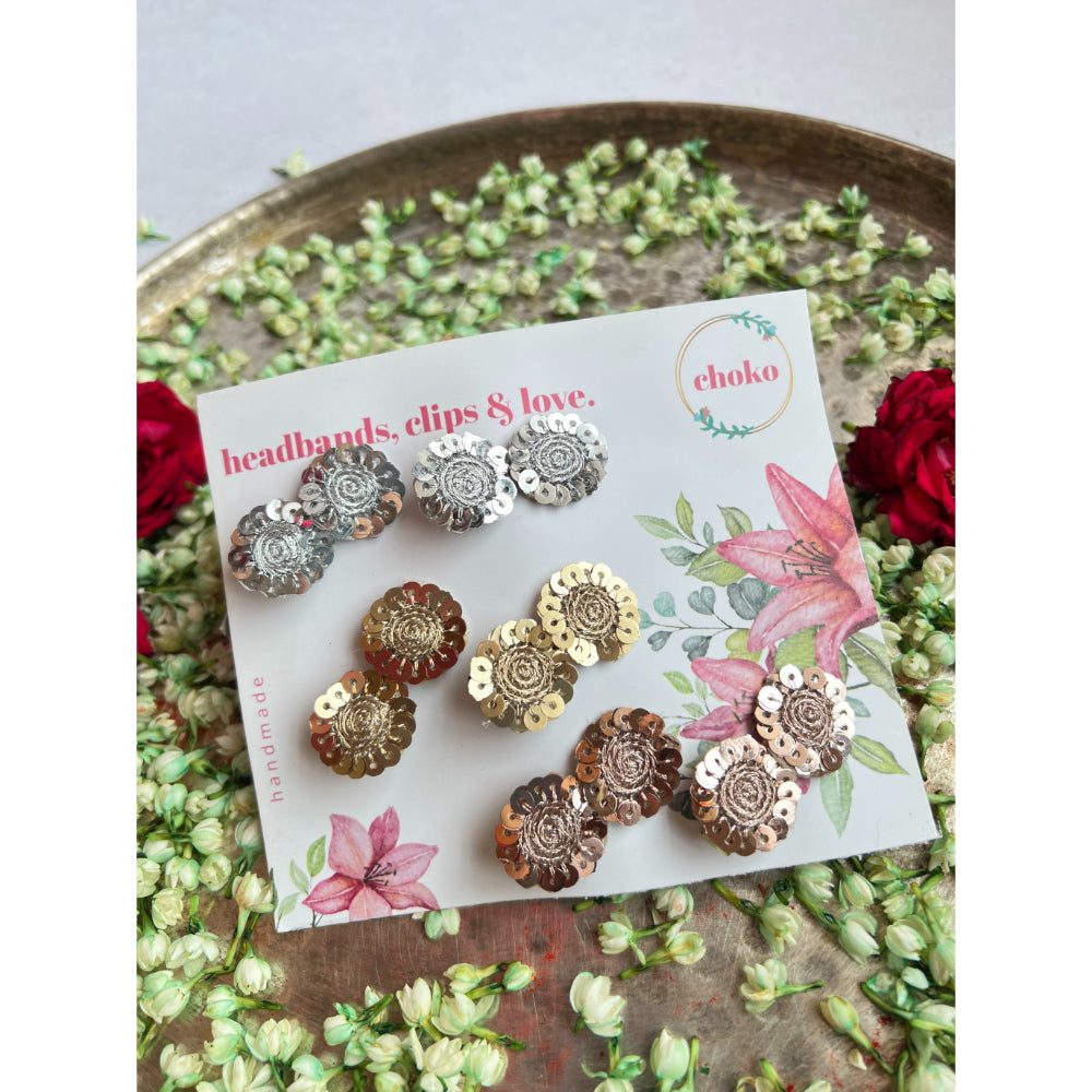 Set of 6 Alligator Sequin Hairclips - Sparkling Circles - Gold, Silver