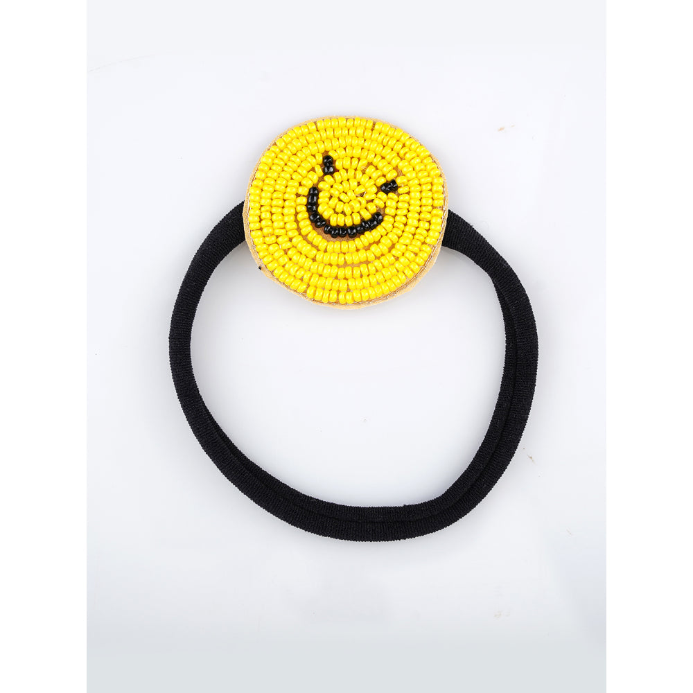 Sunny Nylon Beaded Hairtie Band - Cheerful Smiles -  Yellow, Black