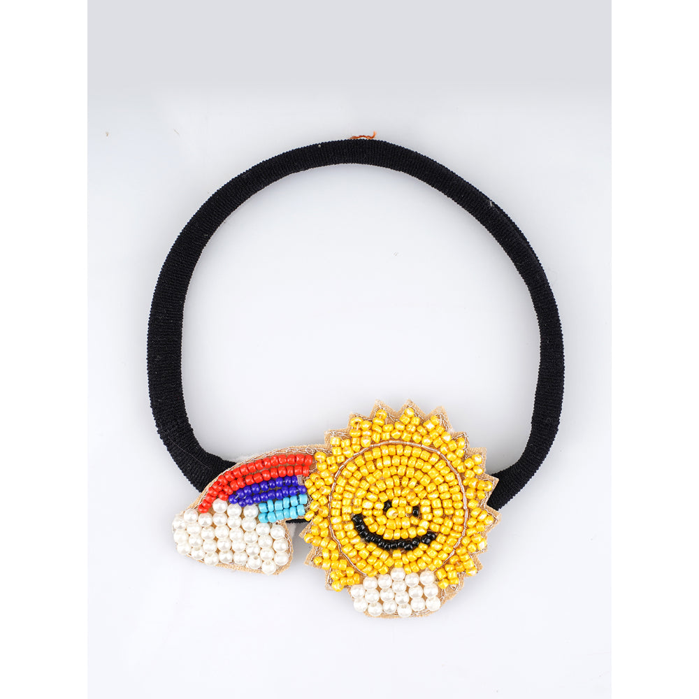 Sunny Delight Beaded Nylon Hairtie Band - Rainbow colours (Yellow, Red, White, Blue)