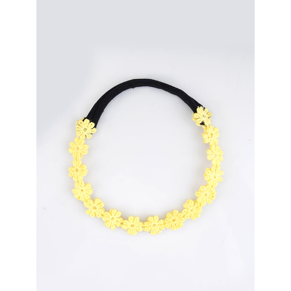 Yellow Floral Beaded Hair Band - Sunshine Blooms - Yellow With Cream And White Pearls