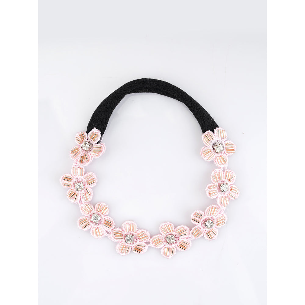 Lace and Crystal Elegance - Sparkling Floral Hair Band - Pink , Peach, Clear