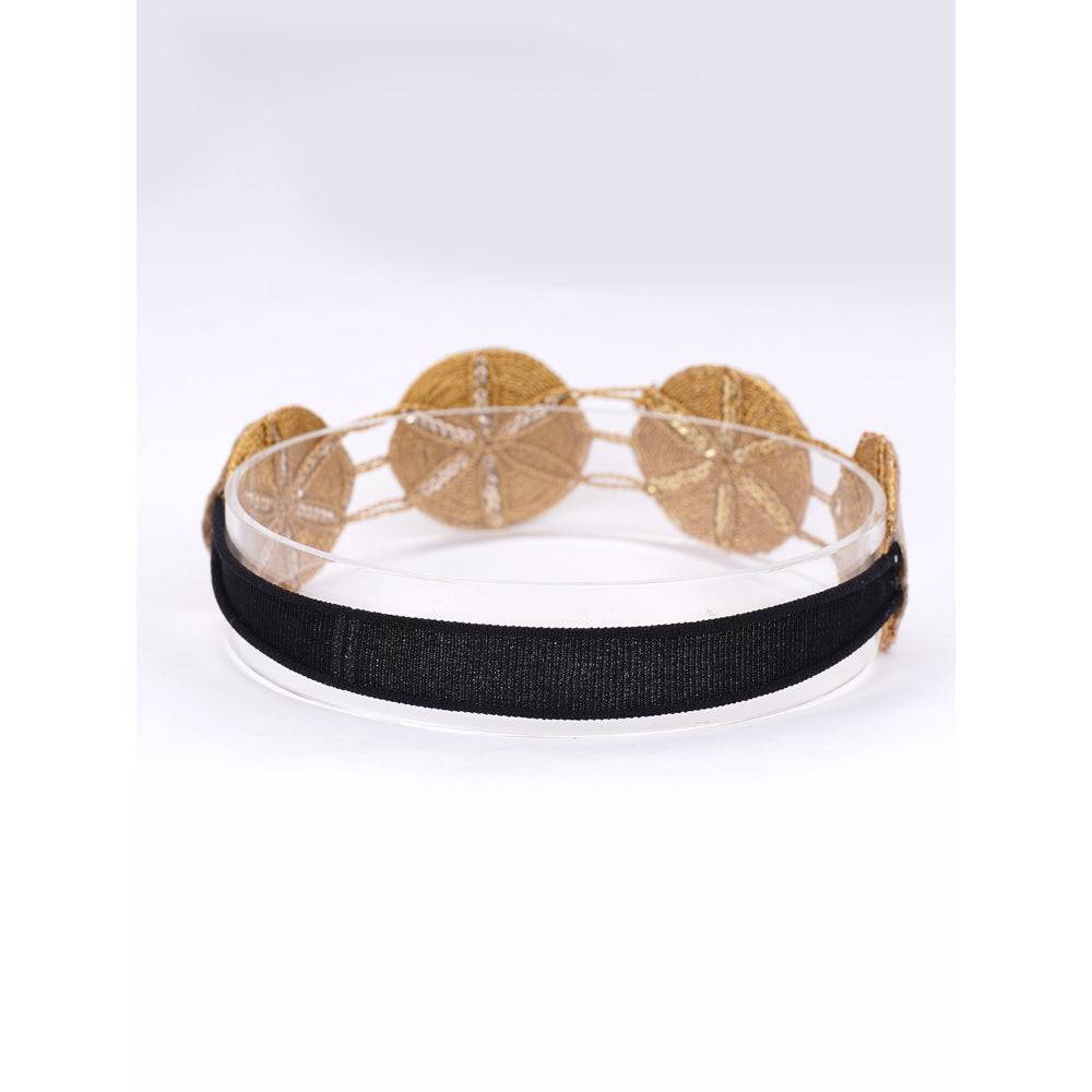 Gota Floral Sequin Hairband - Brown, Gold