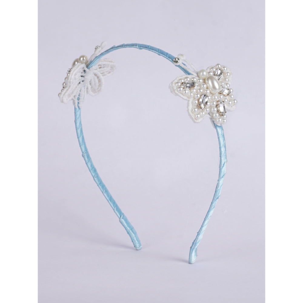 Satin Blue Butterfly Dreams Hairband- Soft Blue, White