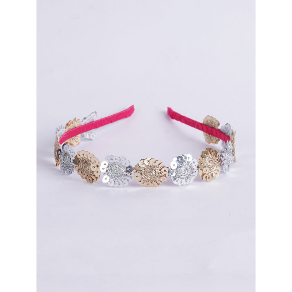 Floral Threaded Sequin Hairband - Pink, Gold, Silver