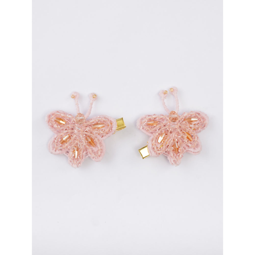 Set of 2 Blushing Butterfly Beauty Hairclip Pair - Pink, Peach