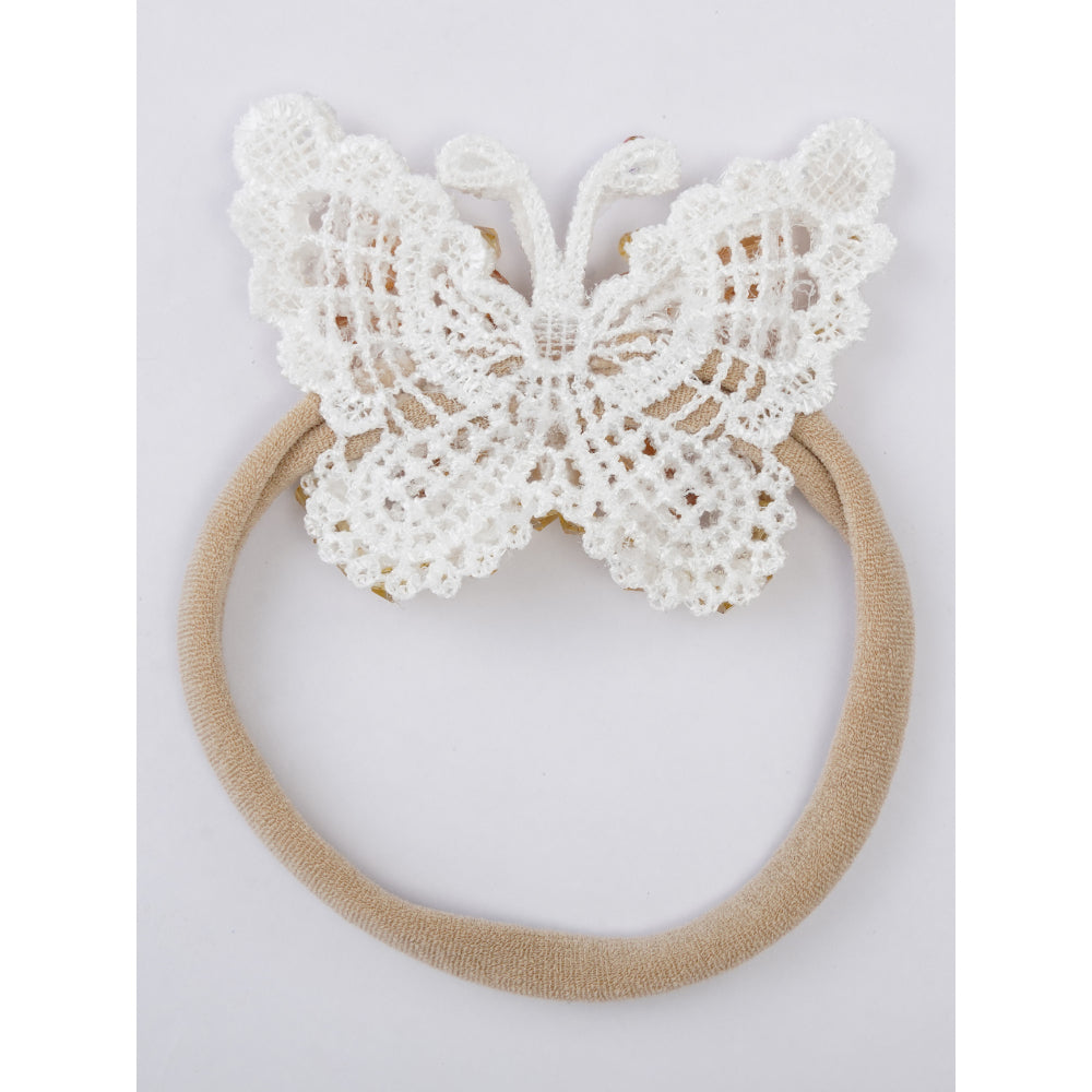 Golden Glow Butterfly Hairtie Hairband - Glass Crystal Beads And Pearls - White and Yellow